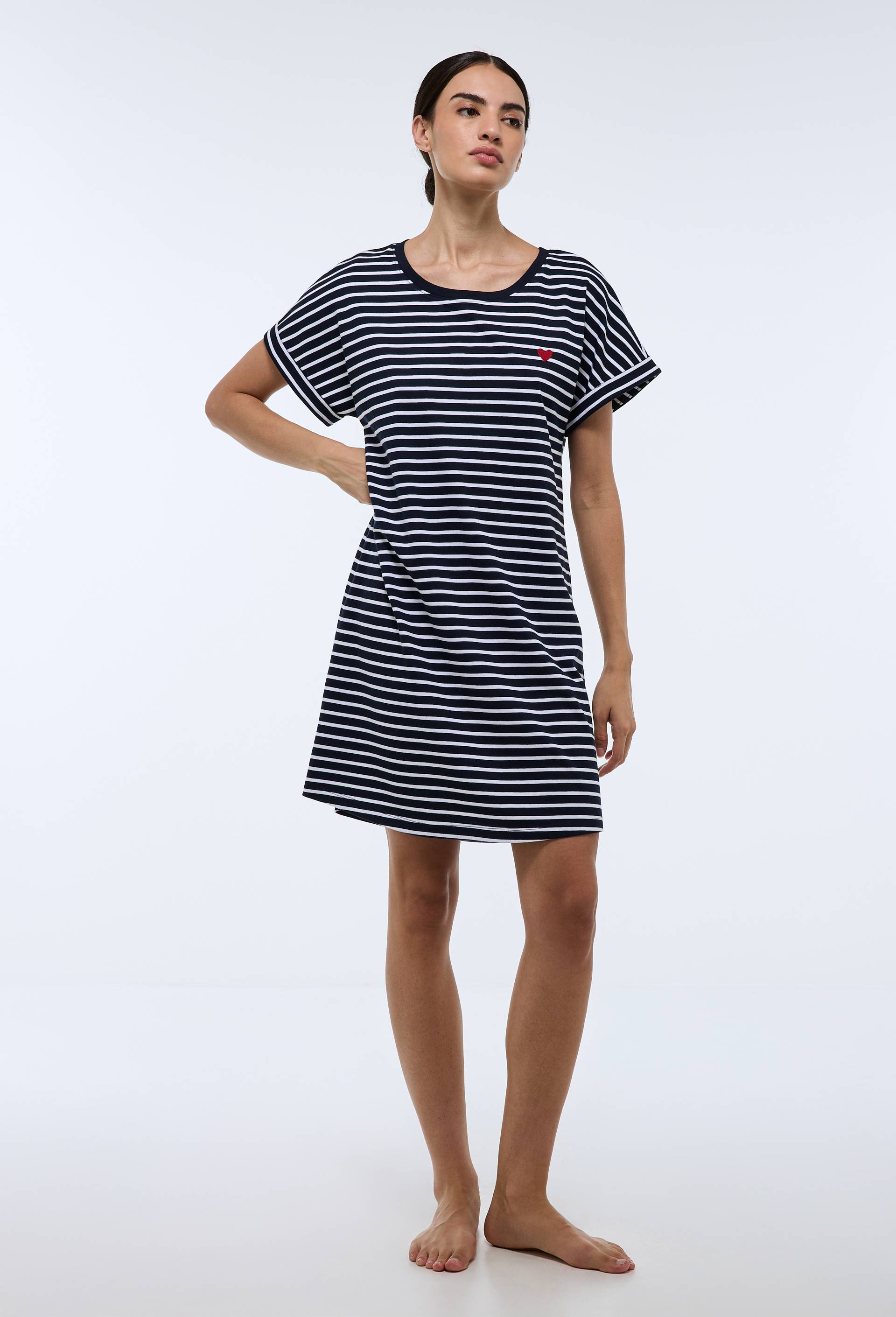 Chemise de nuit manches courtes rayée en coton BIO GOTS - MONOPRIX - Modalova