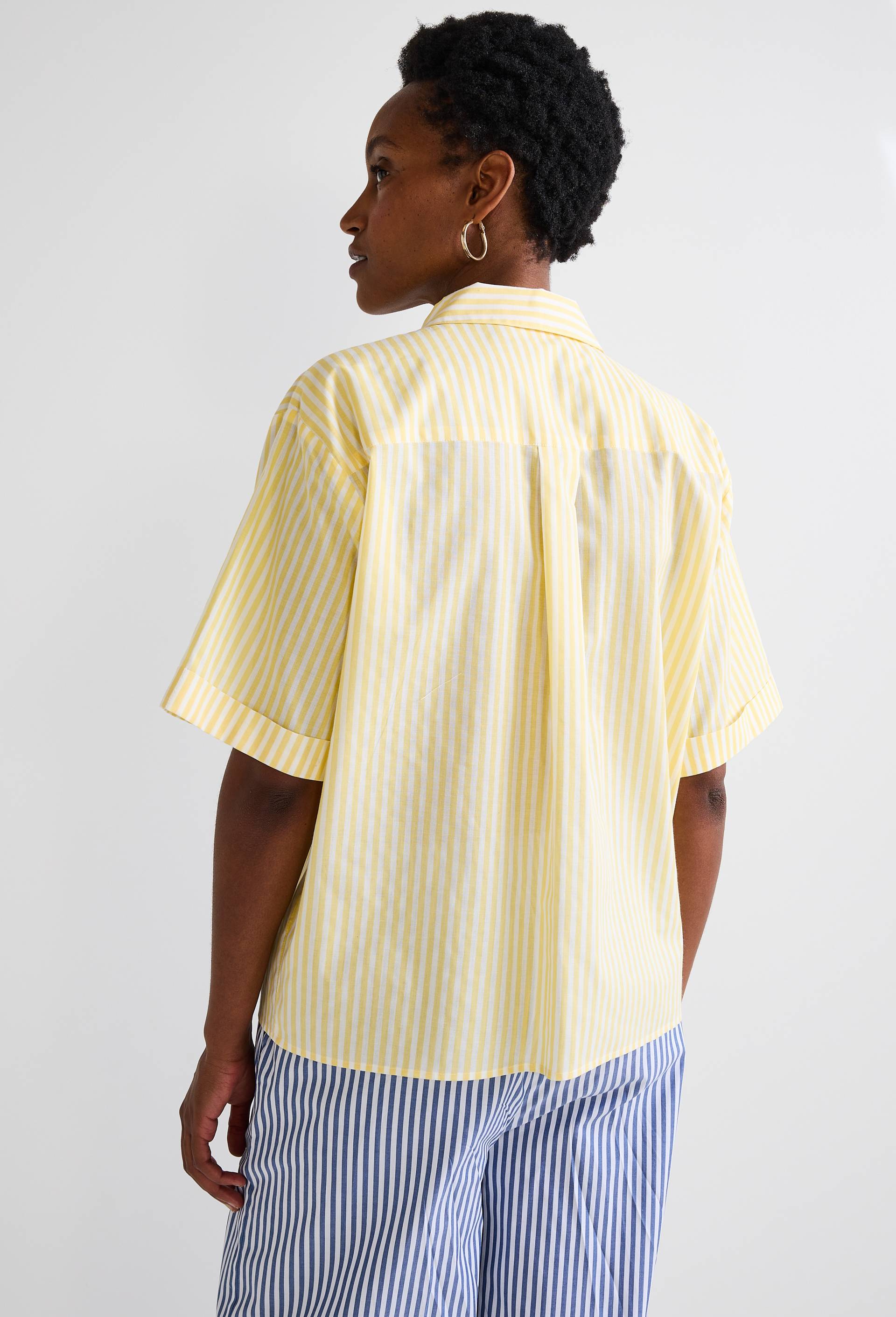 Chemise manches courtes ray&eacute;e en coton, Jaune clair, large image number 5