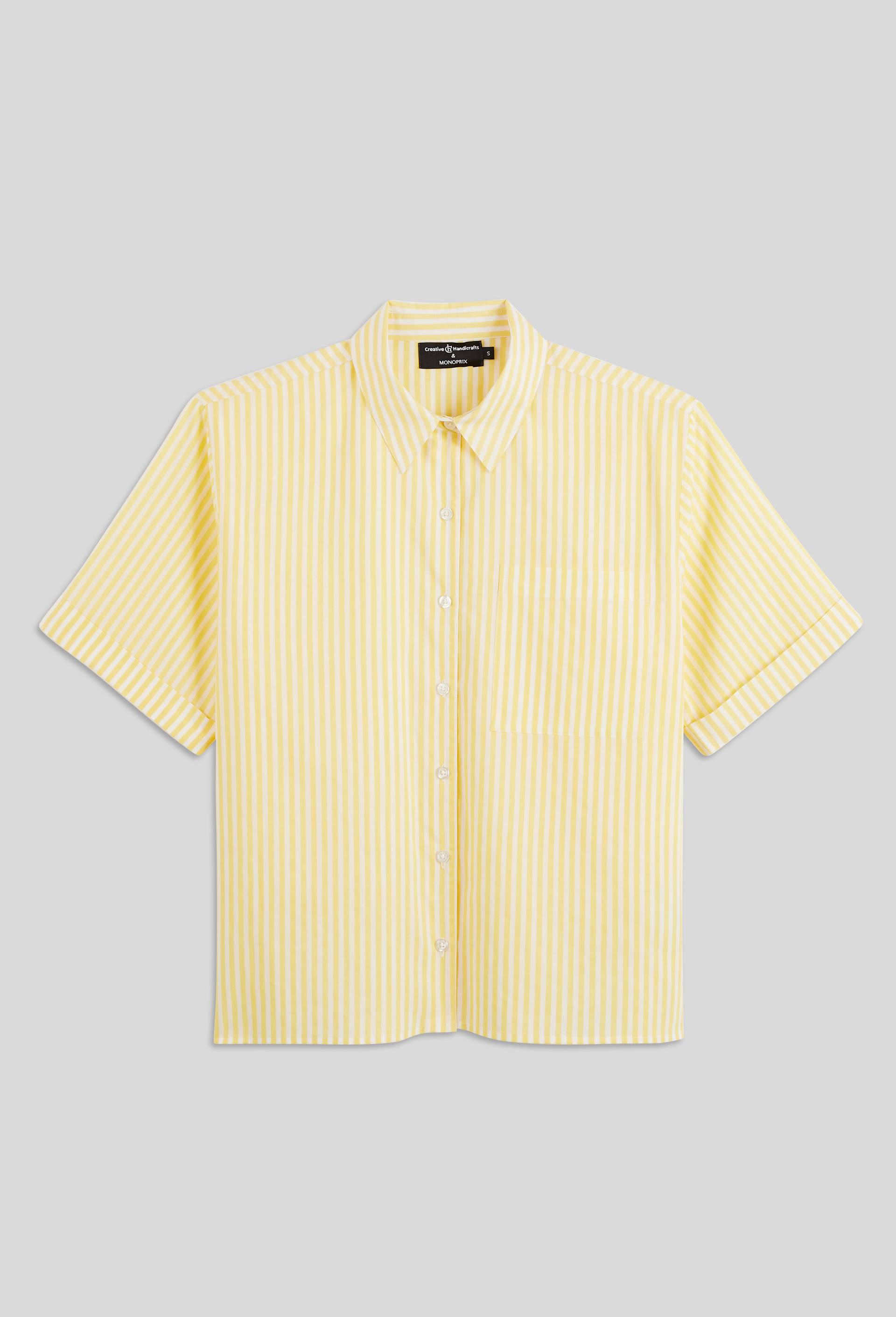 Chemise manches courtes ray&eacute;e en coton, Jaune clair, large image number 6
