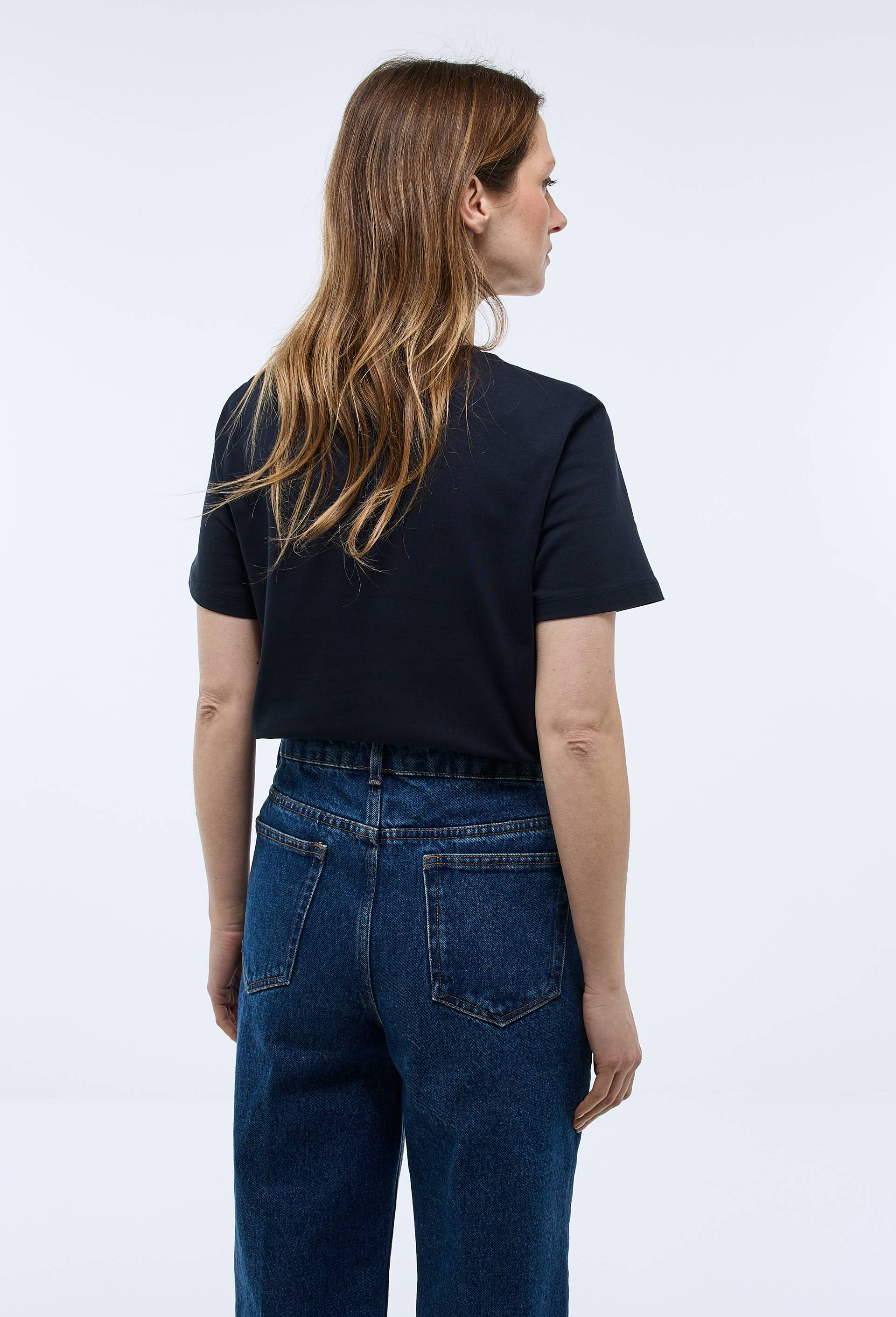 T-shirt manches courtes avec broderie en coton, Bleu fonc&eacute;, large image number 1