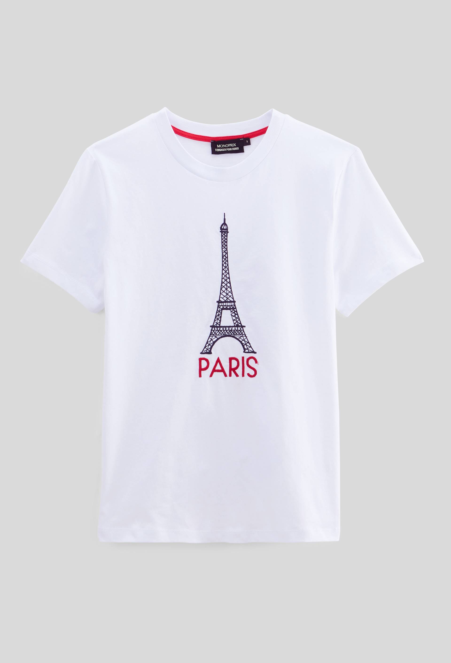 T-shirt manches courtes avec broderie en coton, Blanc, large image number 2