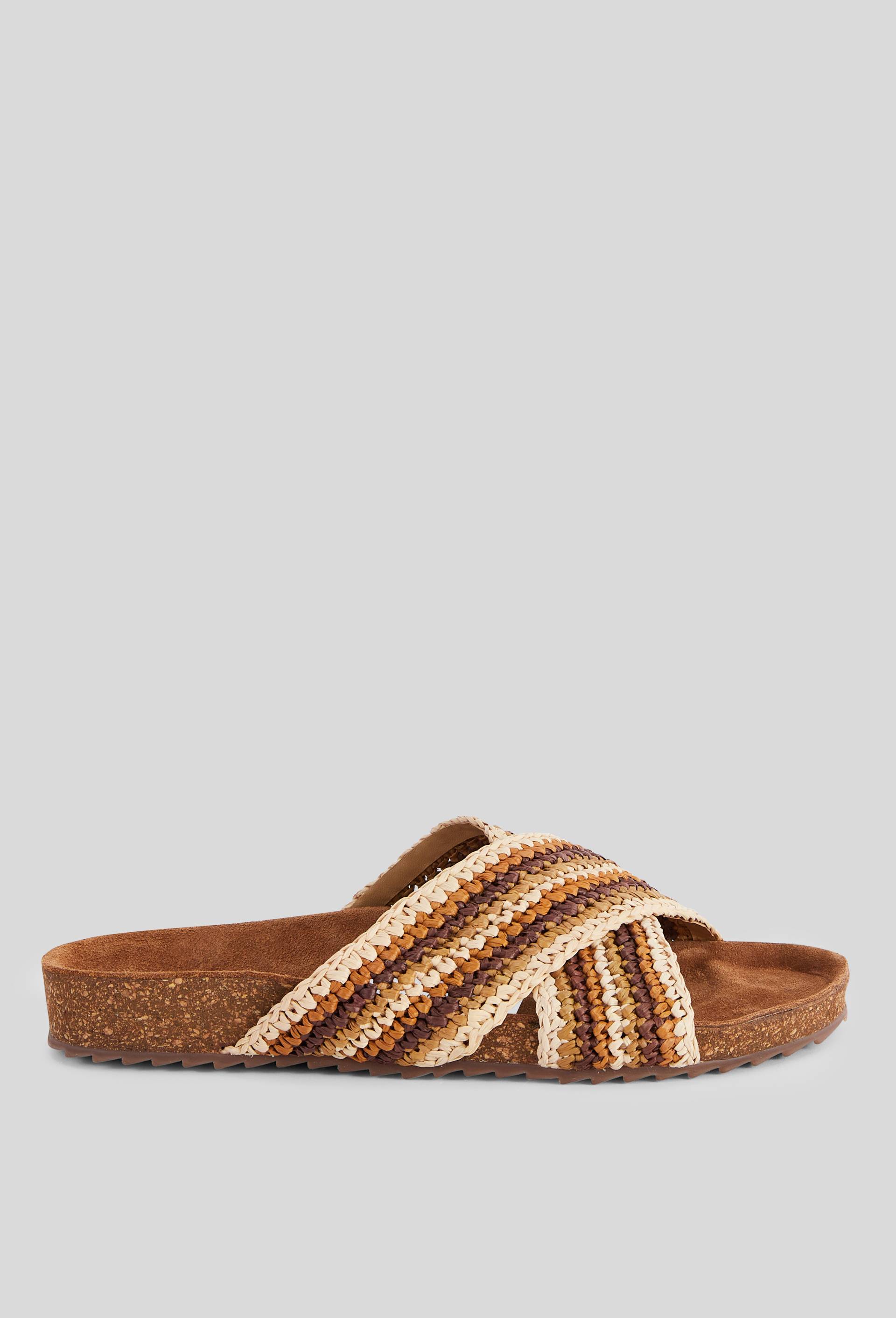 - Claquette crois&eacute;e en raphia, Beige clair, large image number 0