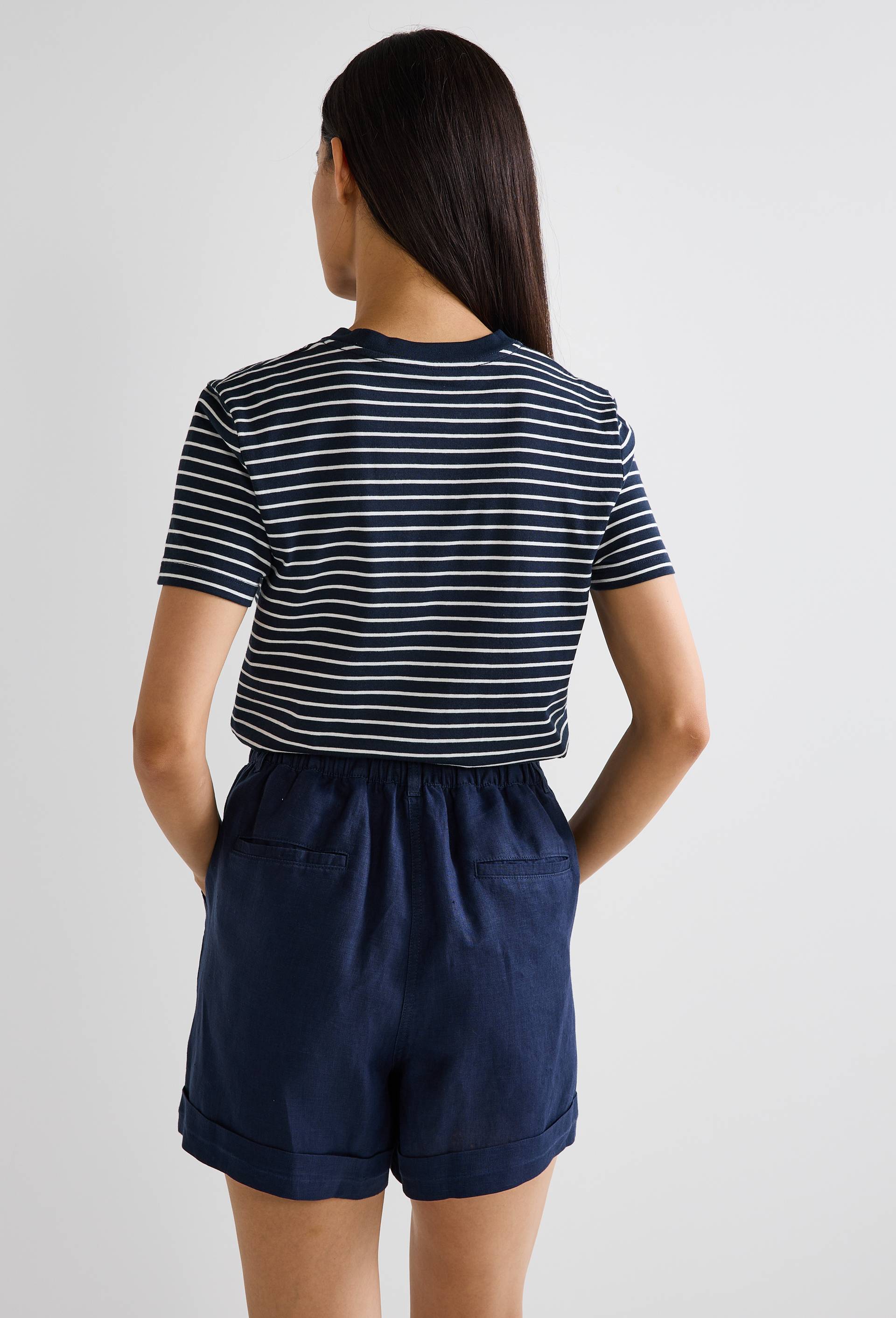 T-shirt manches courtes rayé en coton BIO GOTS, Bleu foncé, large image number 1.0