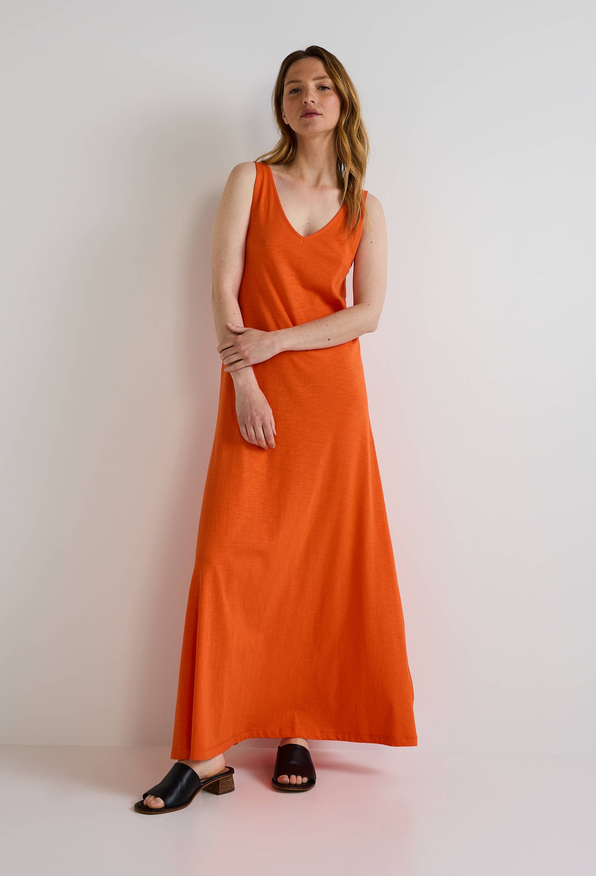 Robe longue unie en coton BIO GOTS, Orange, large image number 0