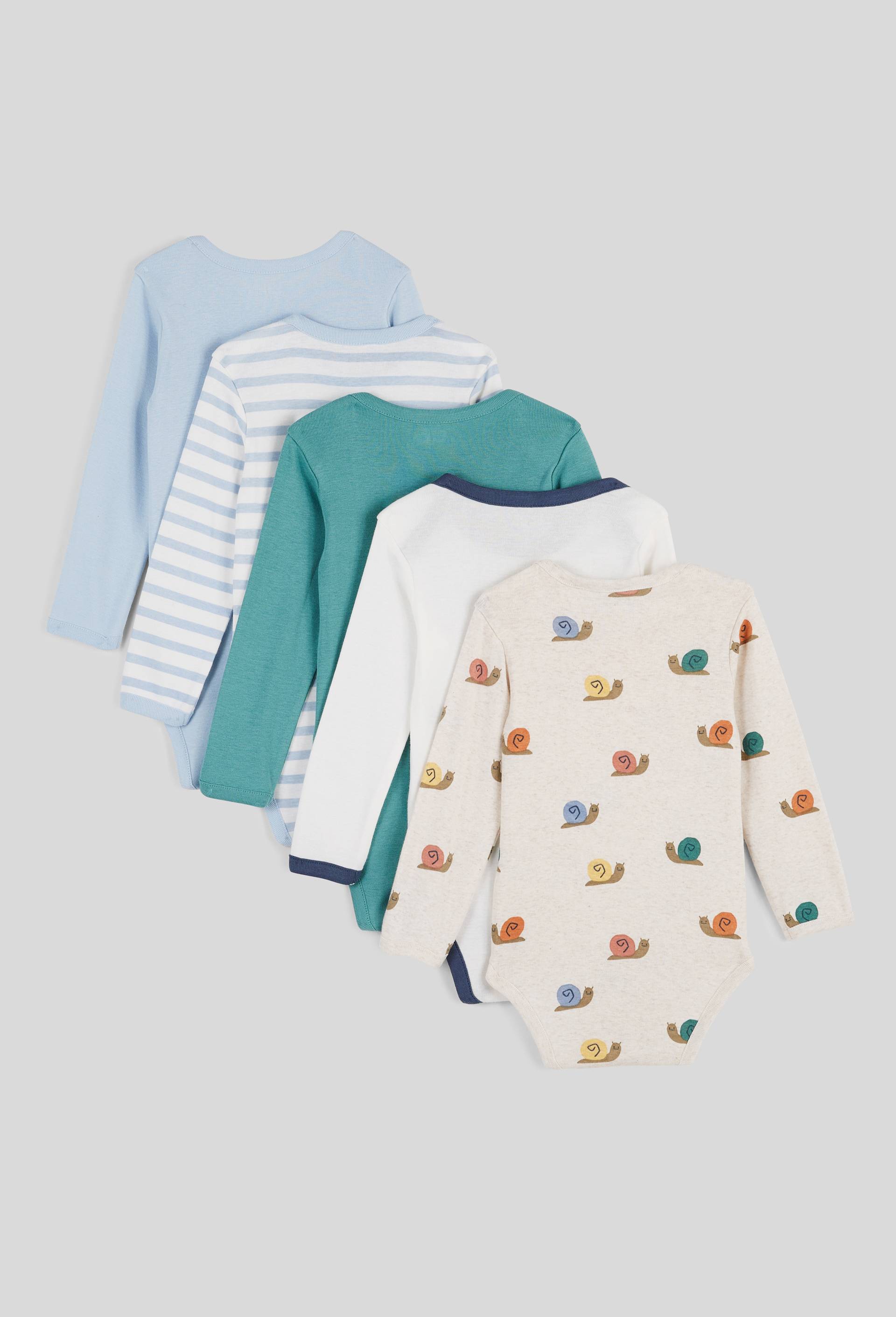 Lot de 5 bodies manches longues imprim&eacute; en coton BIO GOTS, Ecru, large image number 1.0