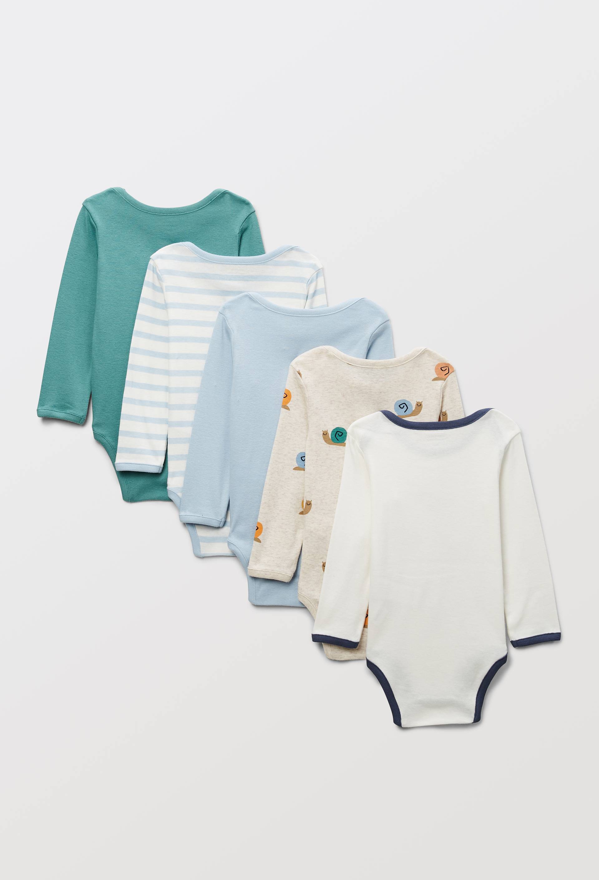 Lot de 5 bodies manches longues imprim&eacute; en coton BIO GOTS, Ecru, large image number 3.0