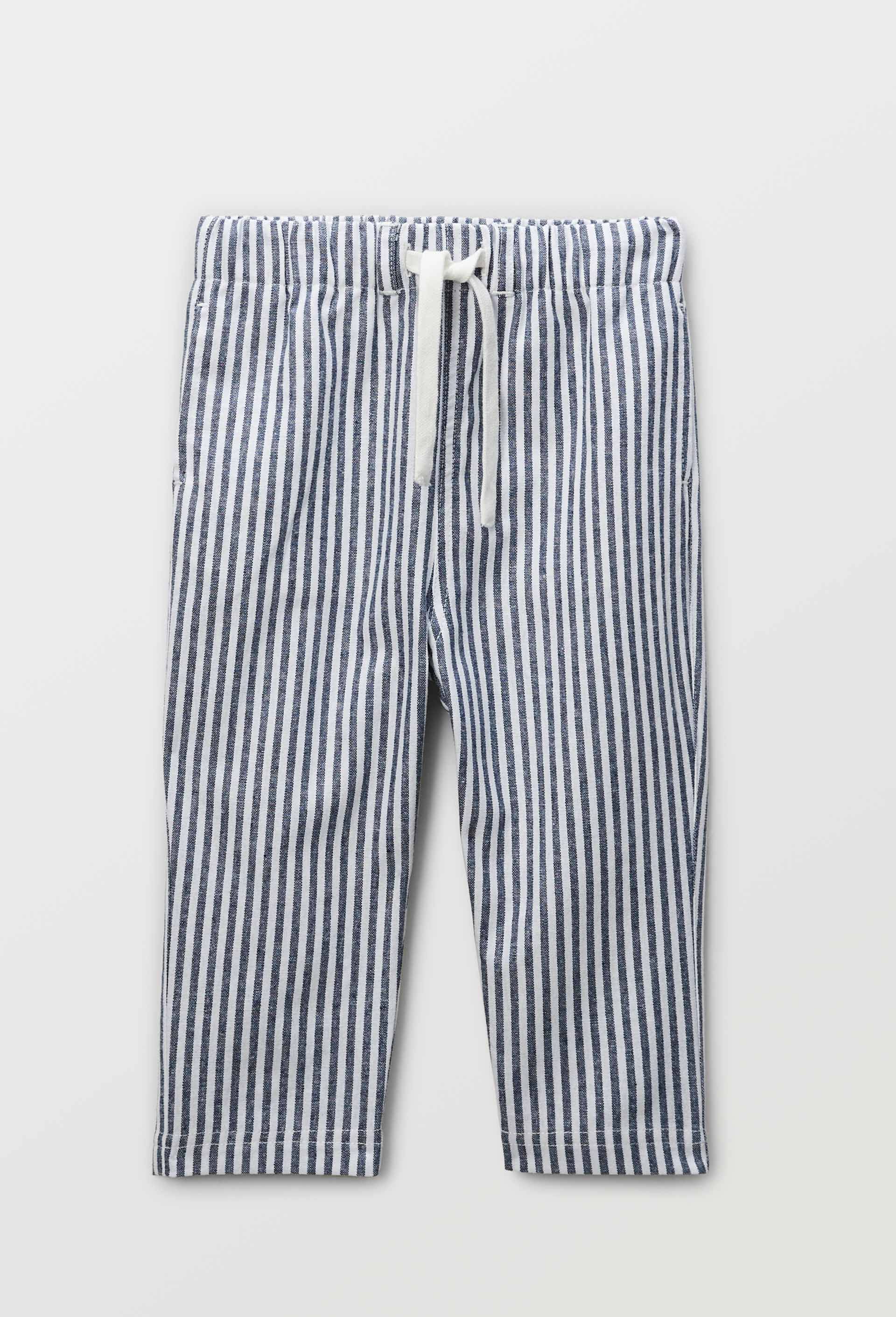 Pantalon taille élastique rayé contenant du lin et du coton BIO GOTS, Ecru, large image number 0.0