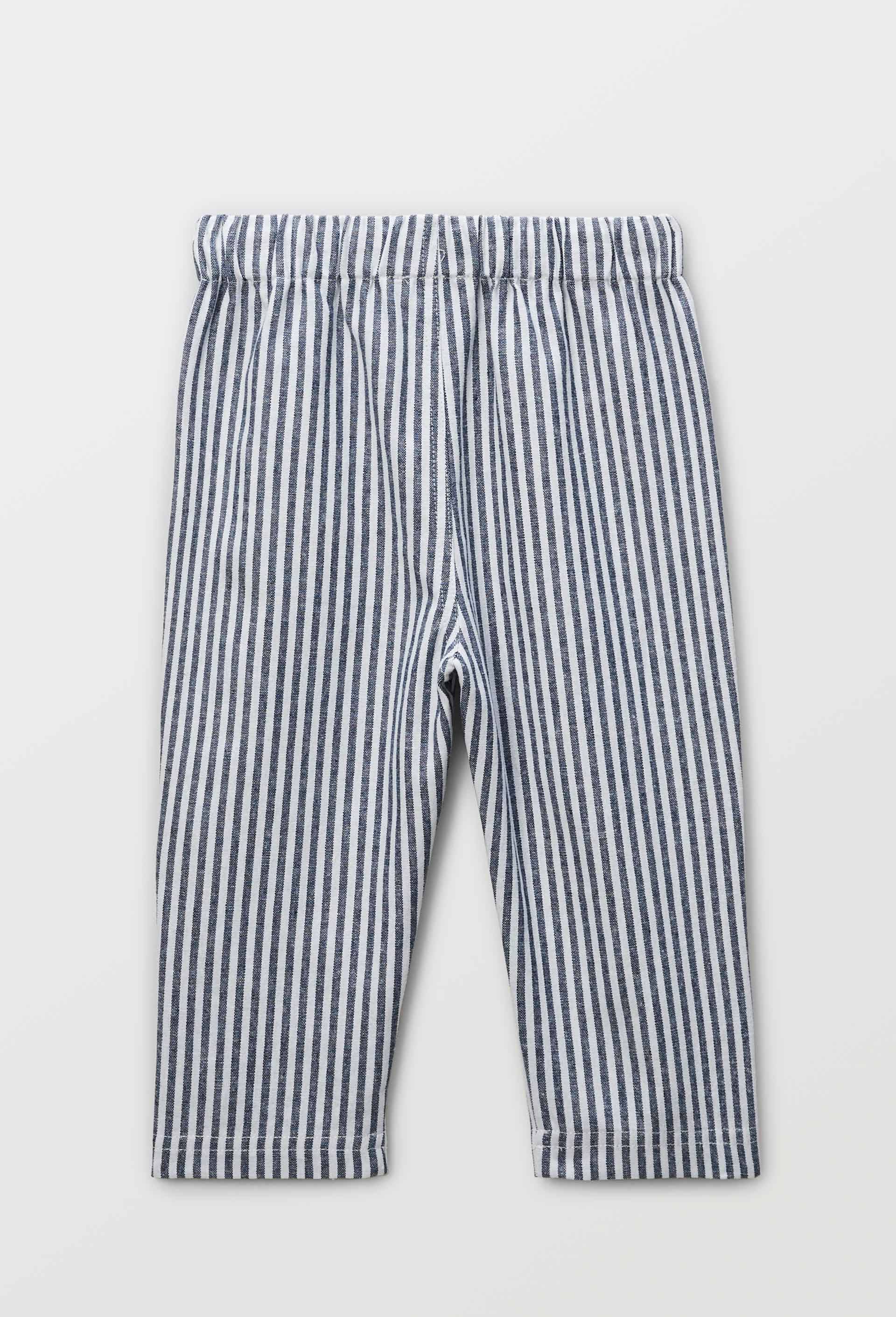 Pantalon taille élastique rayé contenant du lin et du coton BIO GOTS, Ecru, large image number 1