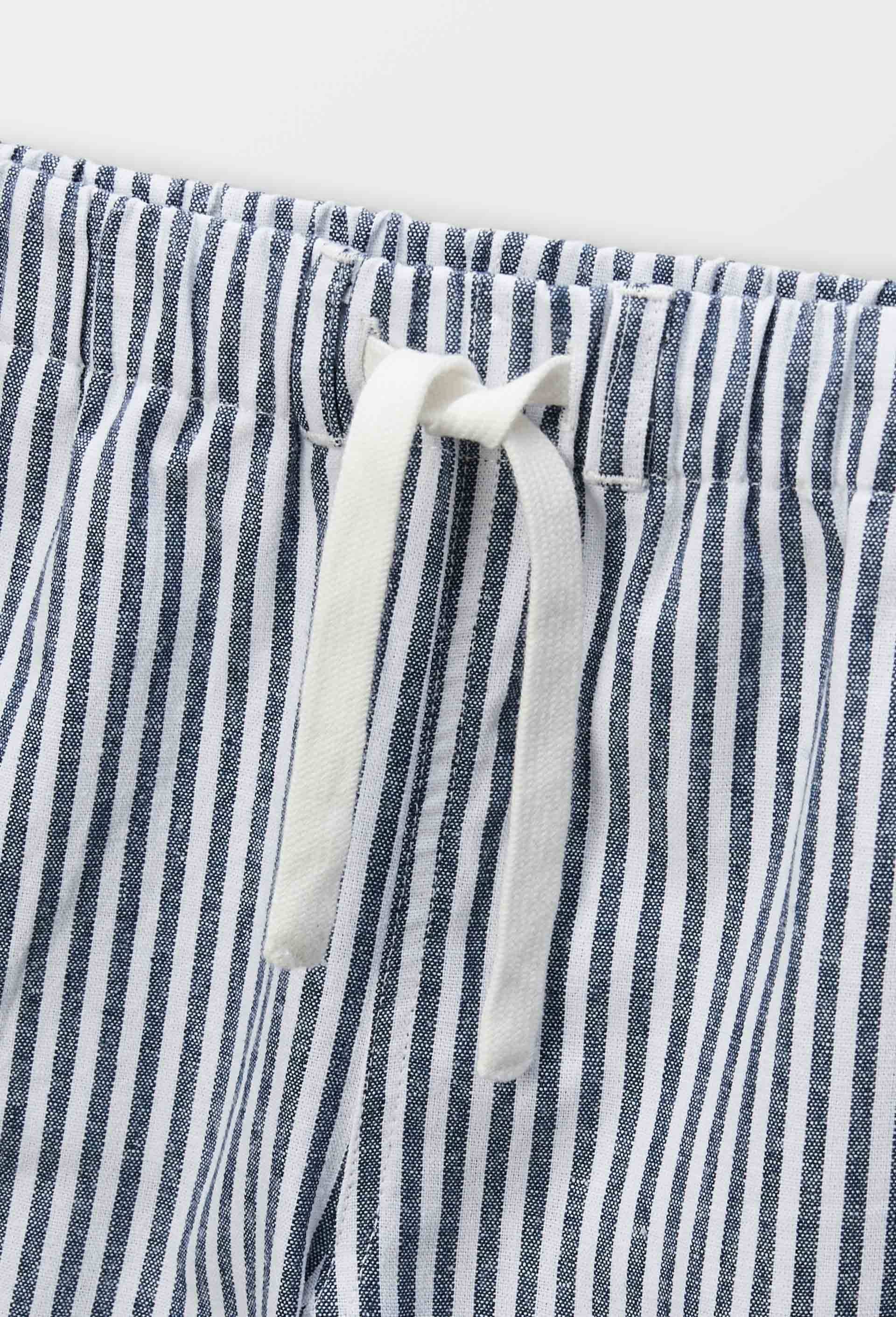 Pantalon taille élastique rayé contenant du lin et du coton BIO GOTS, Ecru, large image number 2.0