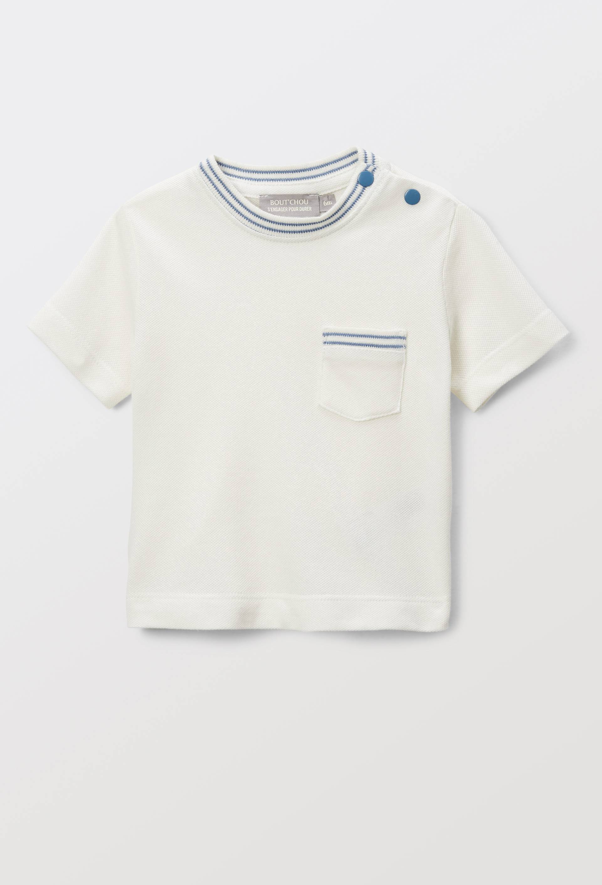 T-shirt manches courtes uni en piqué de coton BIO GOTS, Ecru, large image number 0.0