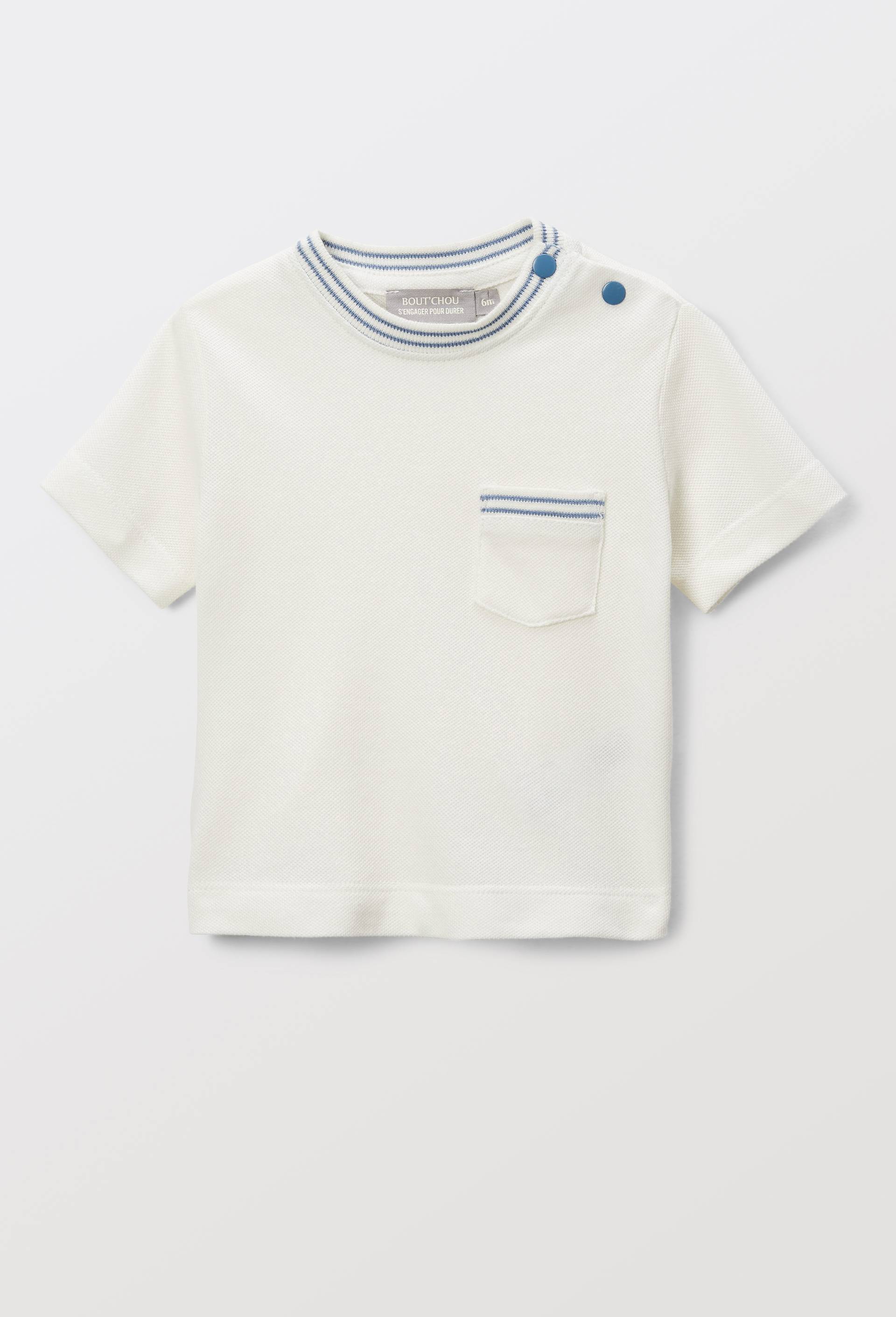 T-shirt manches courtes uni en piqu&eacute; de coton BIO GOTS, Ecru, large image number 1.0