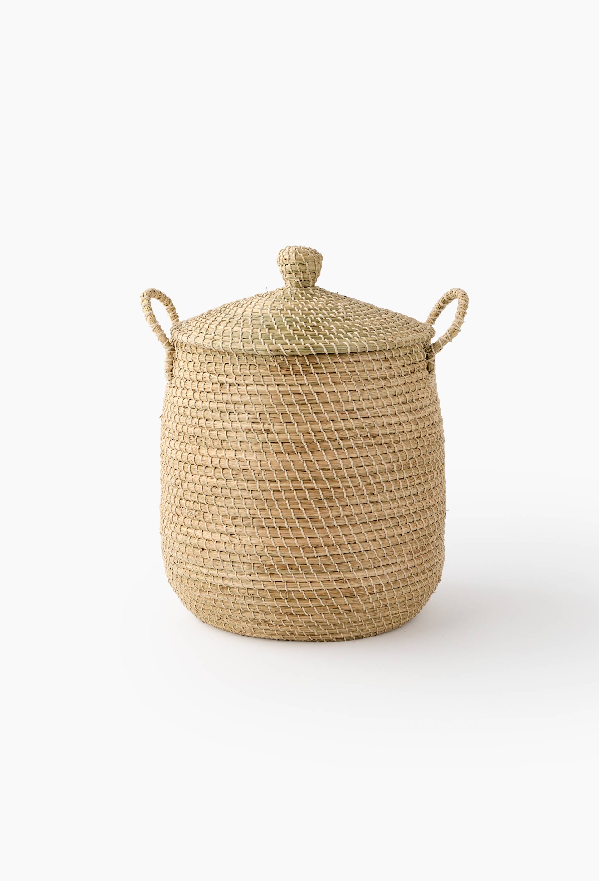 Panier de rangement, 42xH52cm, en jonc de mer et coton, Beige clair, large image number 0