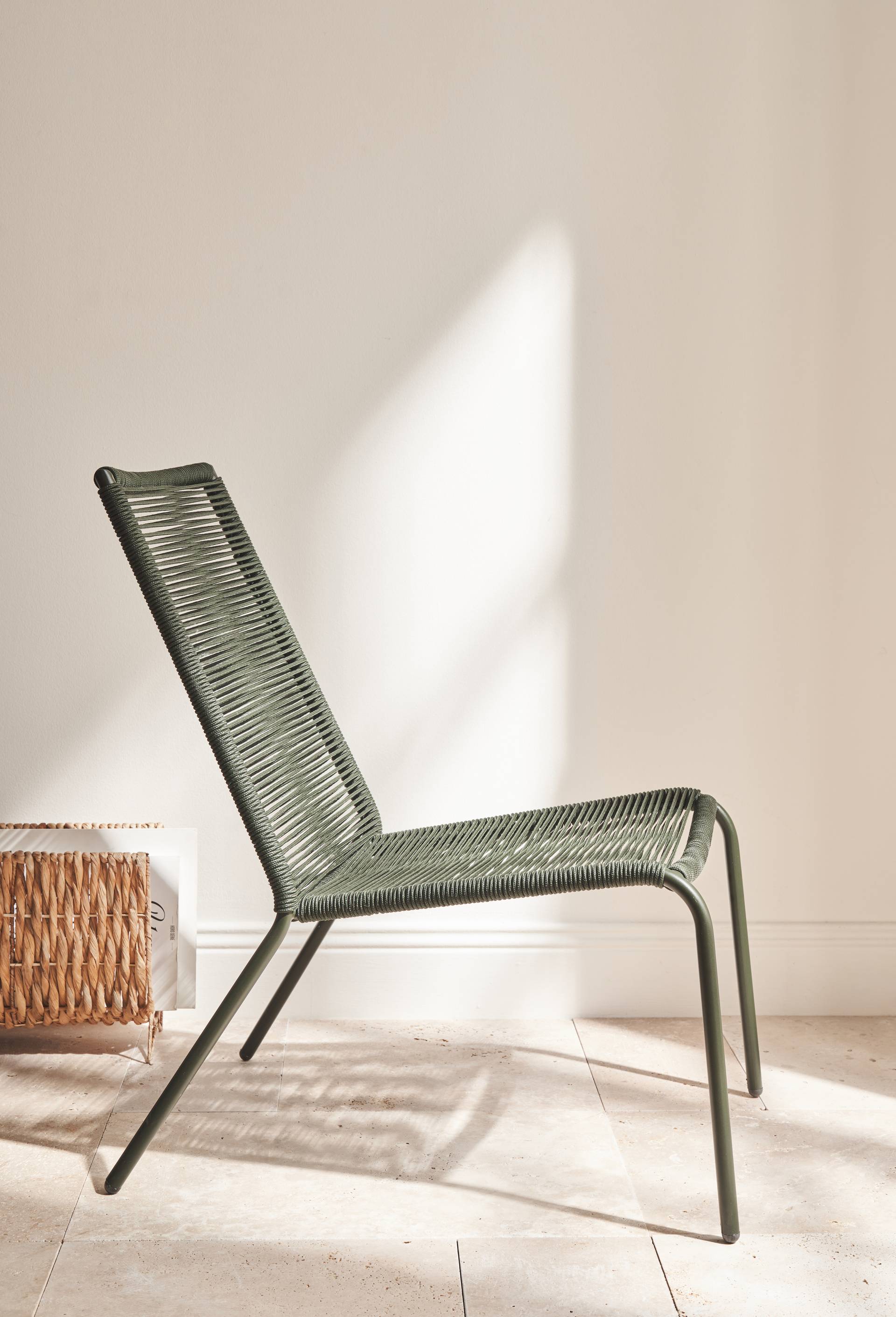 Chaise de jardin, 74x51xH80cm, en corde et m&eacute;tal, Vert fonc&eacute;, large image number 0