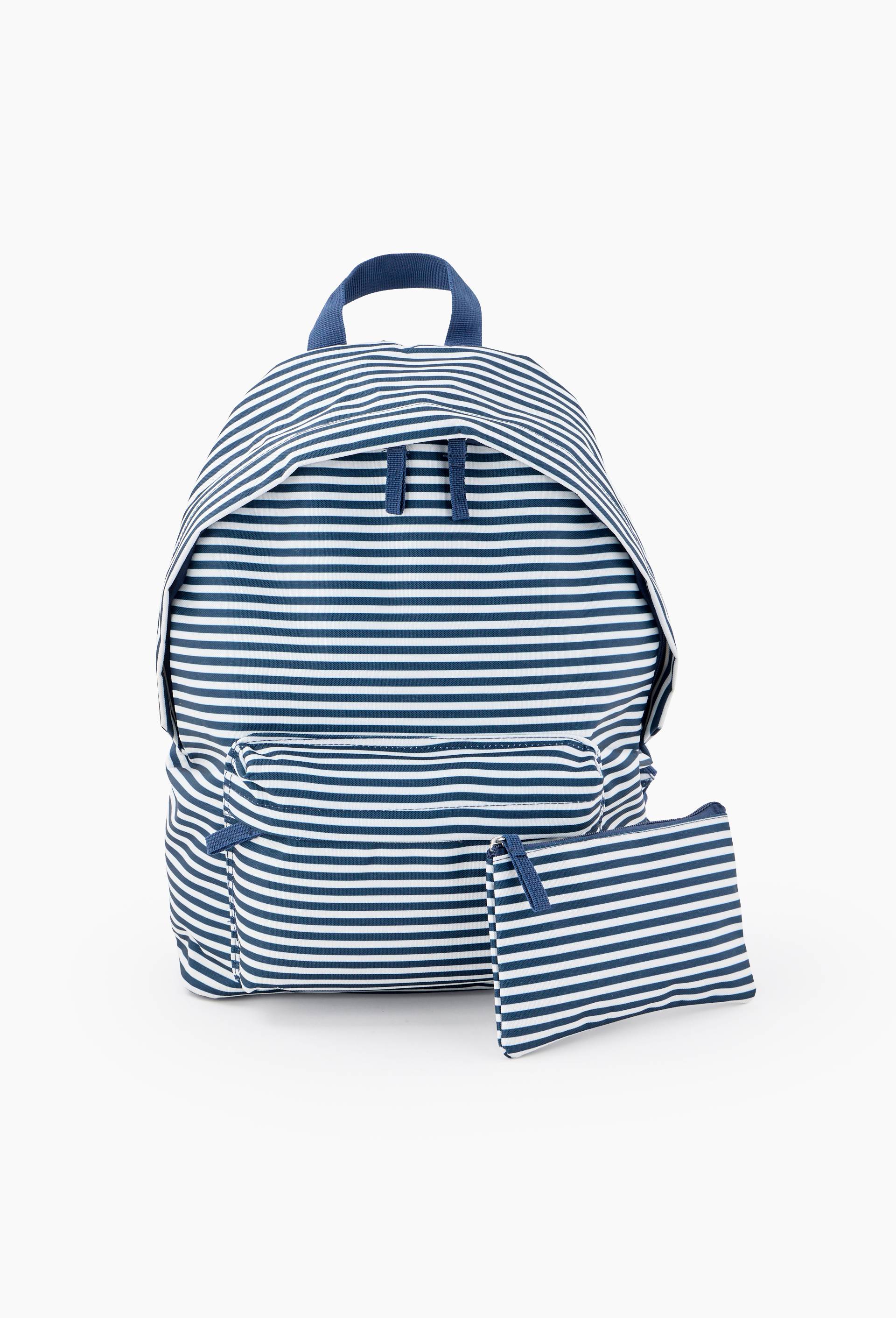 Sac &agrave; dos et trousse ray&eacute;, Bleu fonc&eacute;, large image number 0