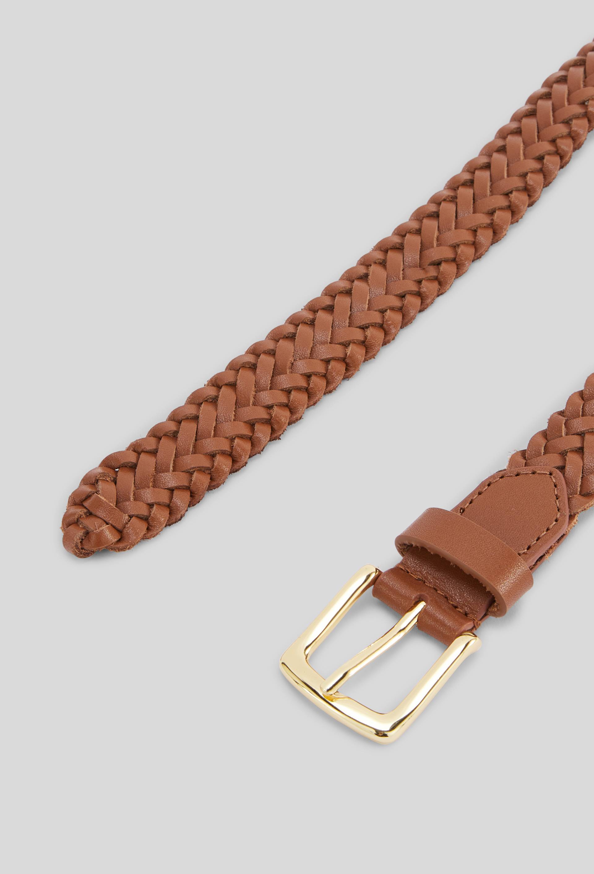 Ceinture tress&eacute;e 3 cm en cuir, Beige, large image number 1
