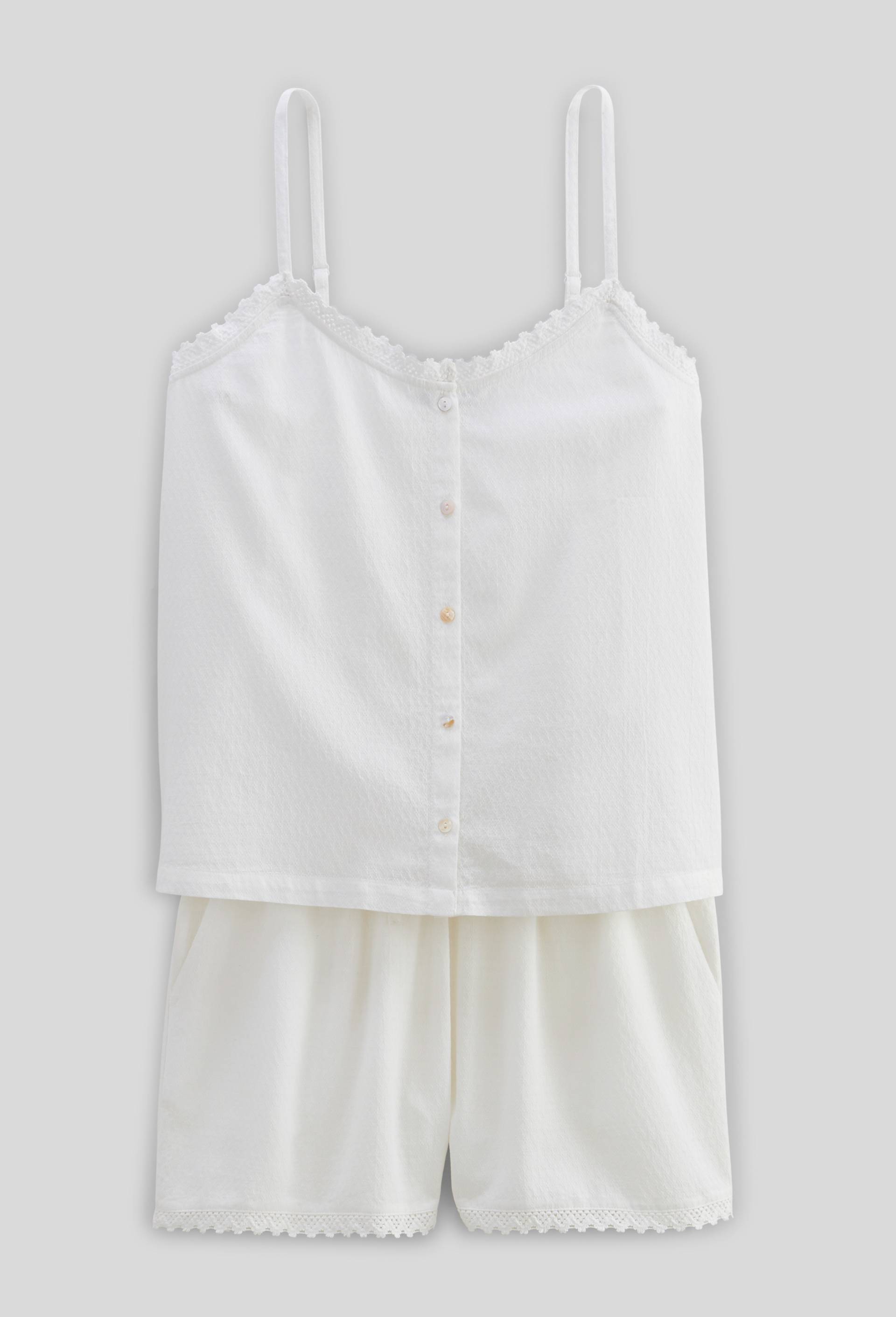 Pyjashort bretelles uni en coton BIO GOTS, Ecru, large image number 2.0