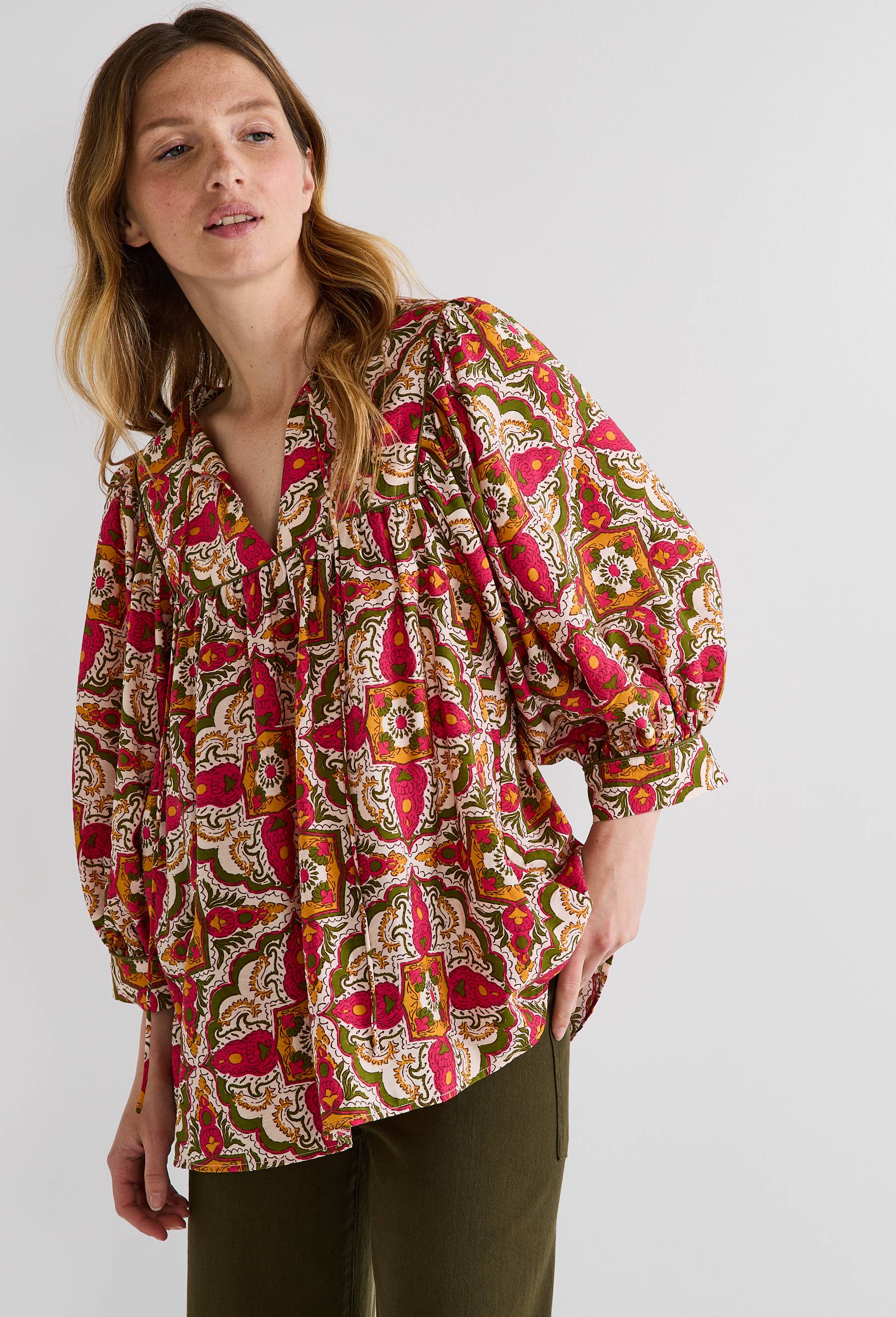 Blouse ample imprimée, Beige clair, large image number 0