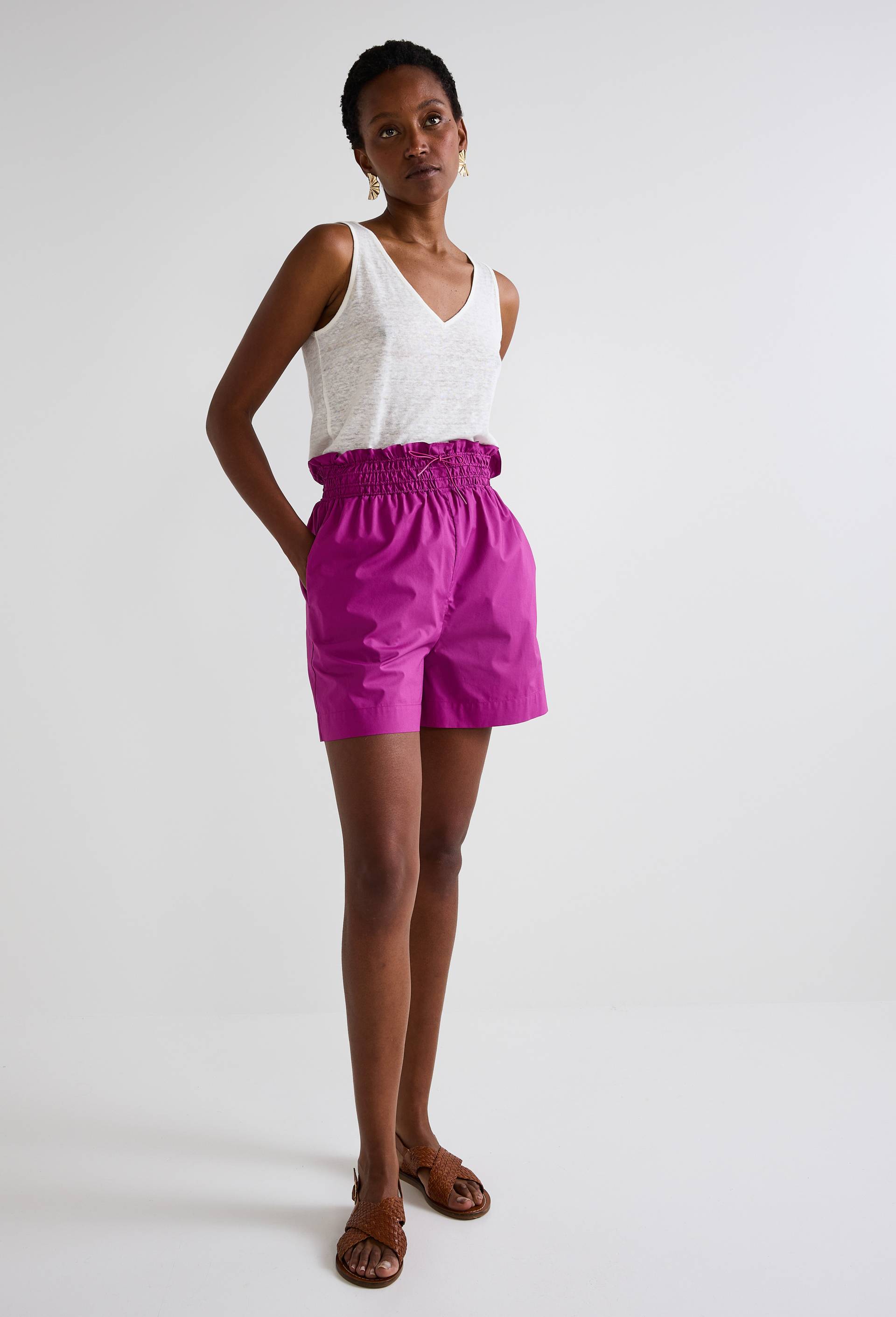 Short uni &eacute;lastiqu&eacute; en coton BIO, Rose fonc&eacute;, large image number 0
