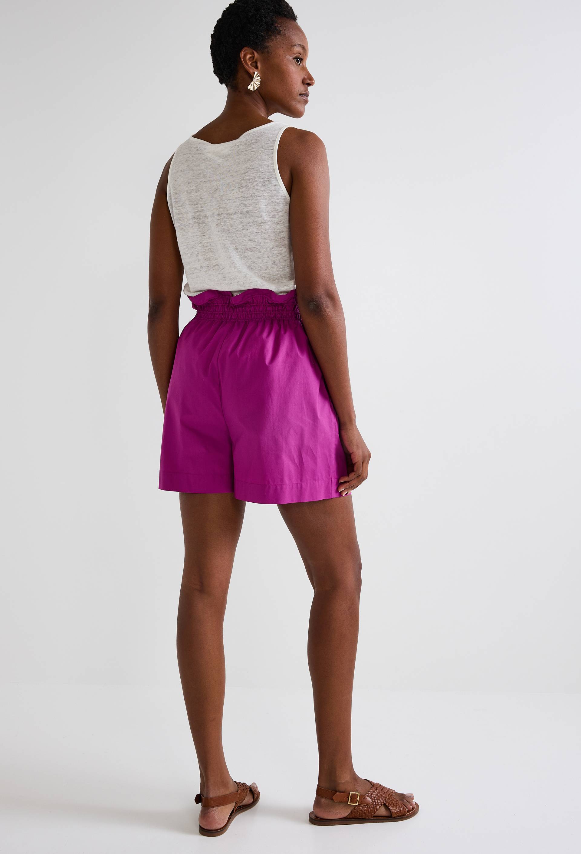 Short uni &eacute;lastiqu&eacute; en coton BIO, Rose fonc&eacute;, large image number 1