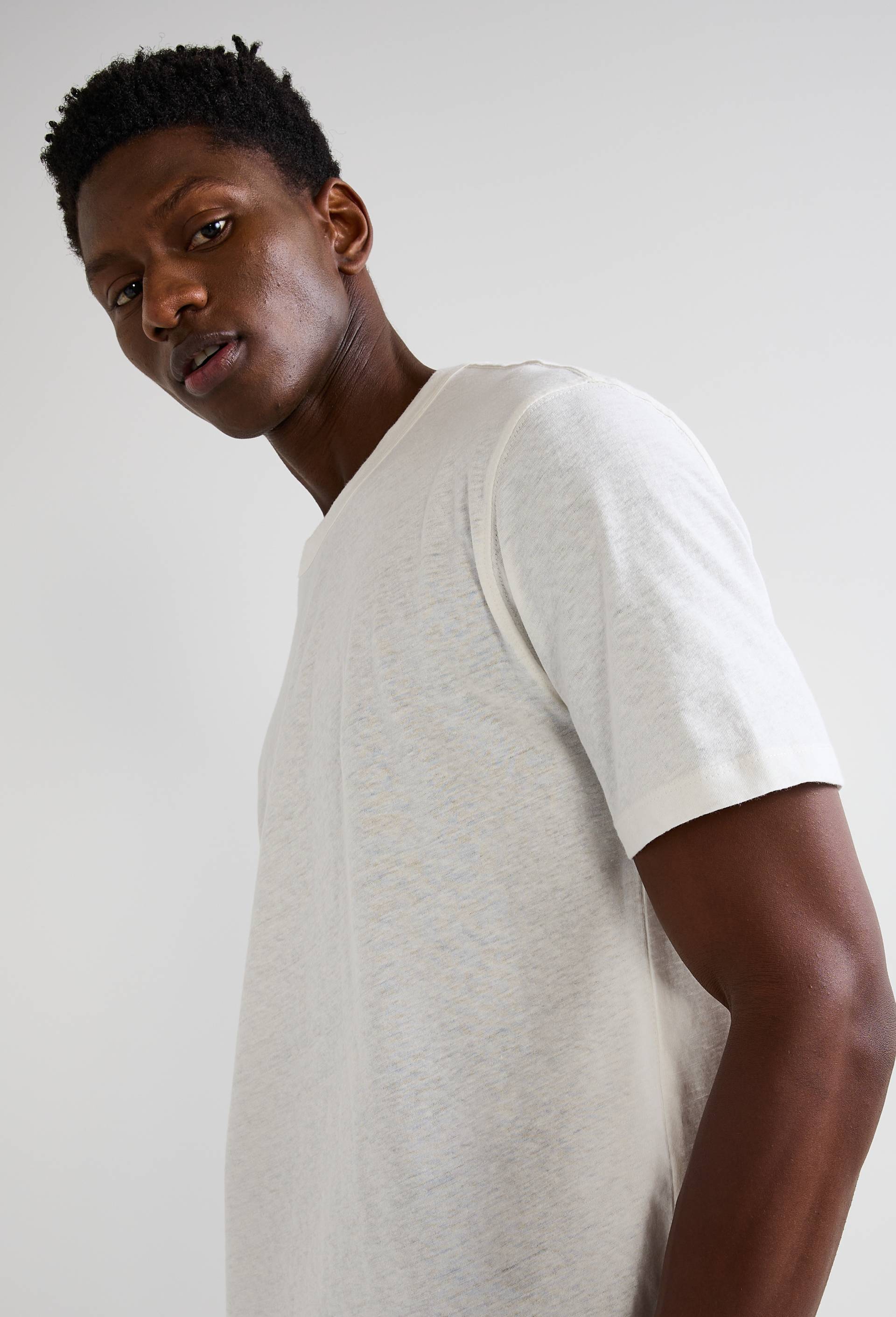 T-shirt manches courtes en mélange coton et lin, Ecru, swatch image
