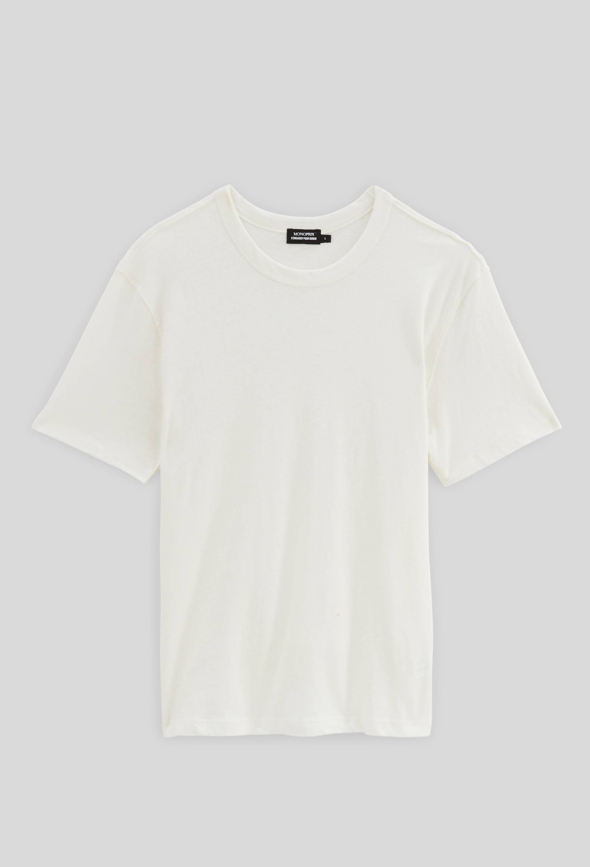 T-shirt manches courtes en mélange coton et lin, Ecru, large image number 2.0