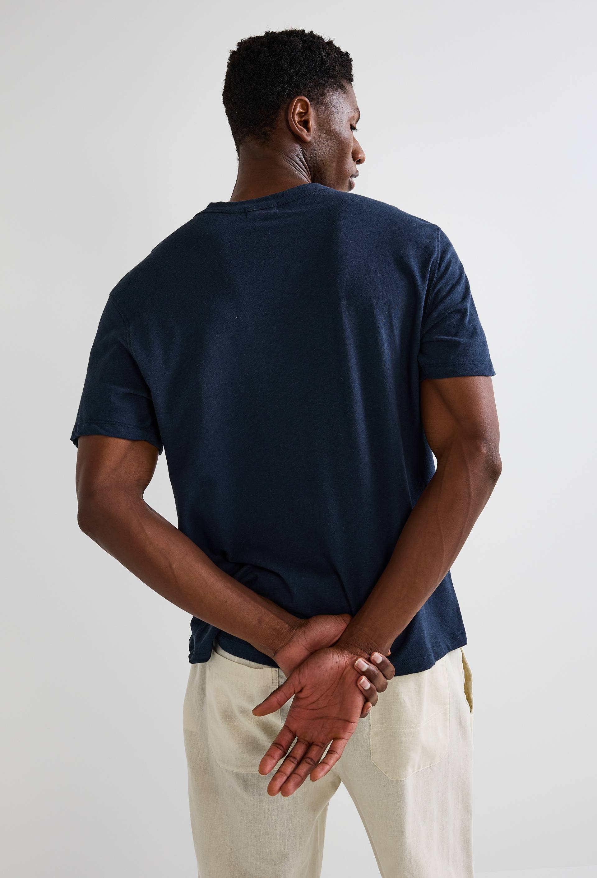 T-shirt manches courtes en mélange coton et lin, Bleu foncé, large image number 1.0