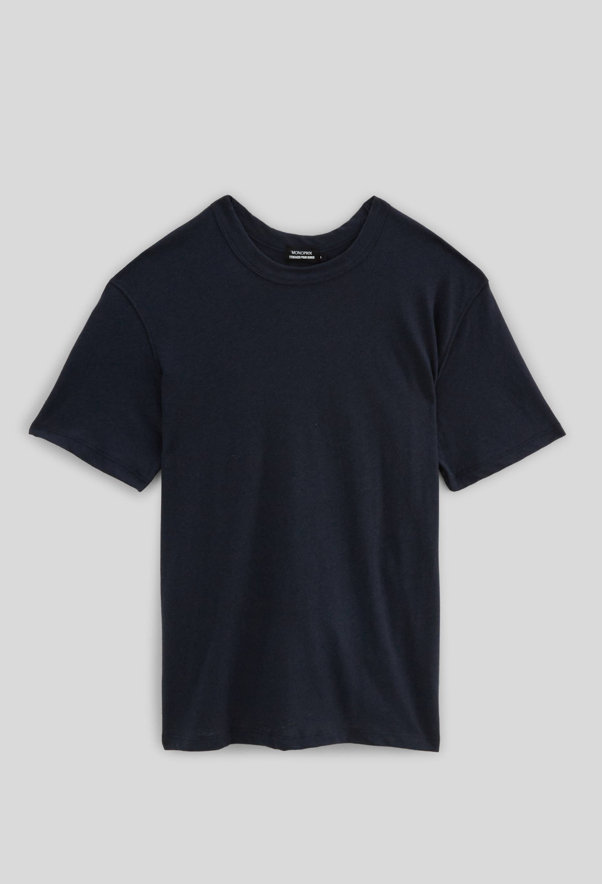 T-shirt manches courtes en mélange coton et lin, Bleu foncé, large image number 2