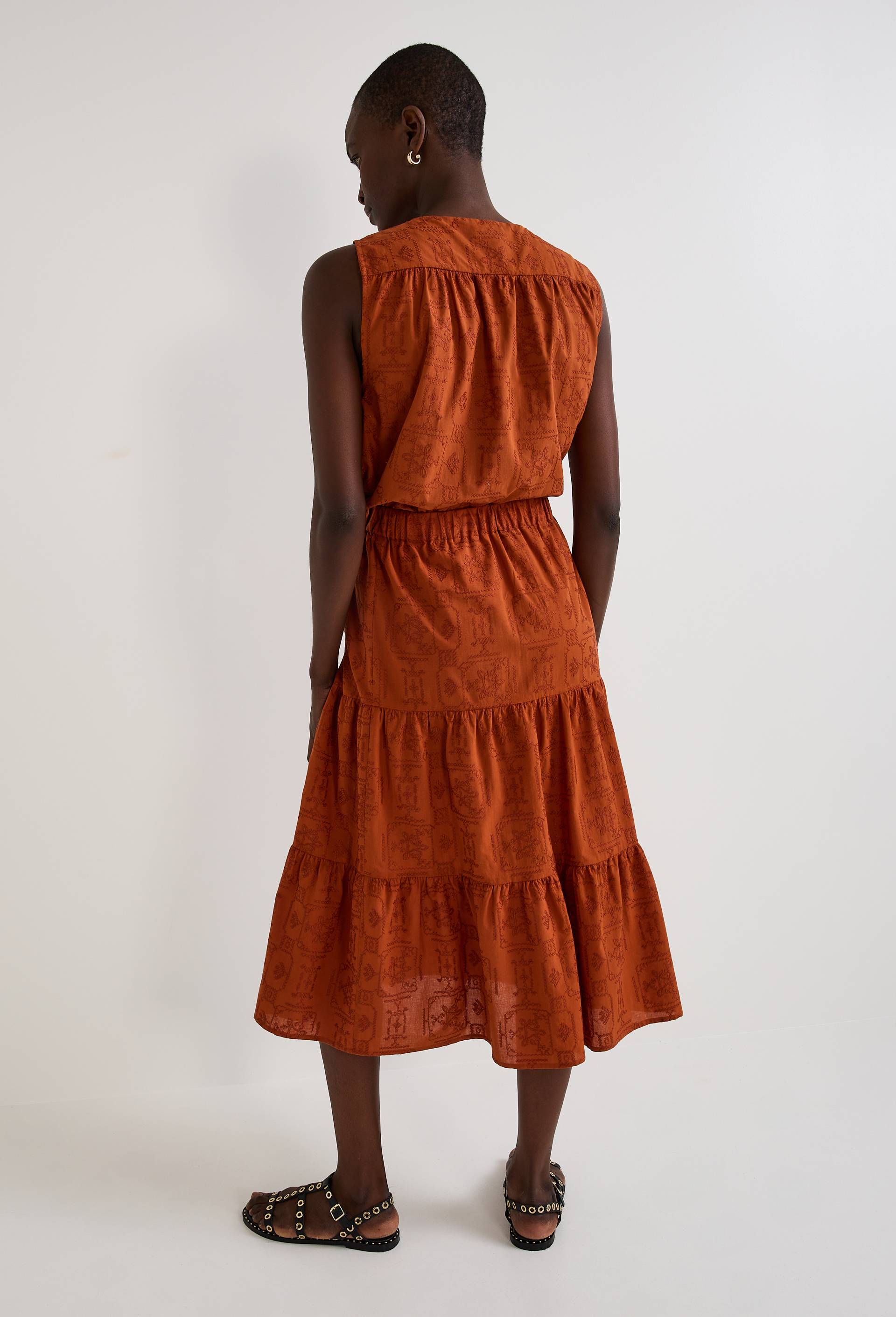Jupe longue fluide taille élastiquée orange foncé femme | Morgan