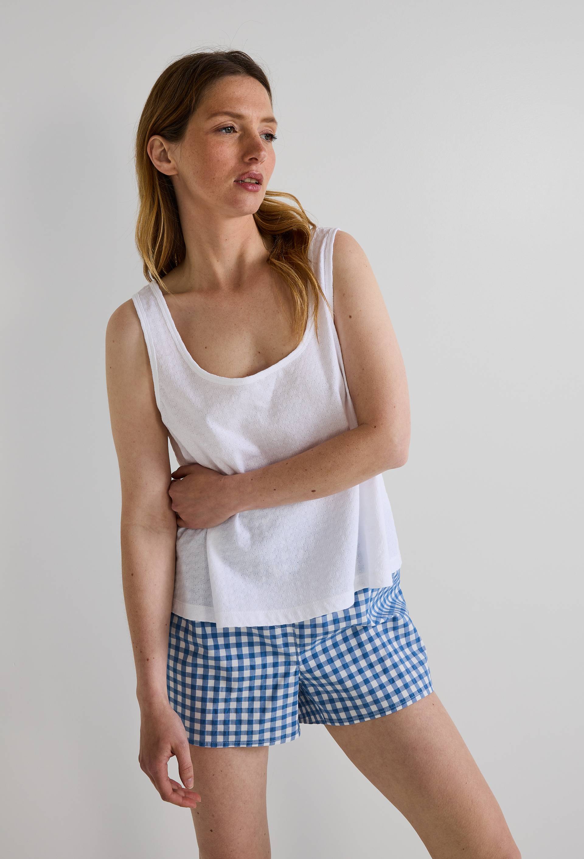 Pyjashort avec d&eacute;bardeur et short en coton BIO GOTS, Bleu clair, large image number 0