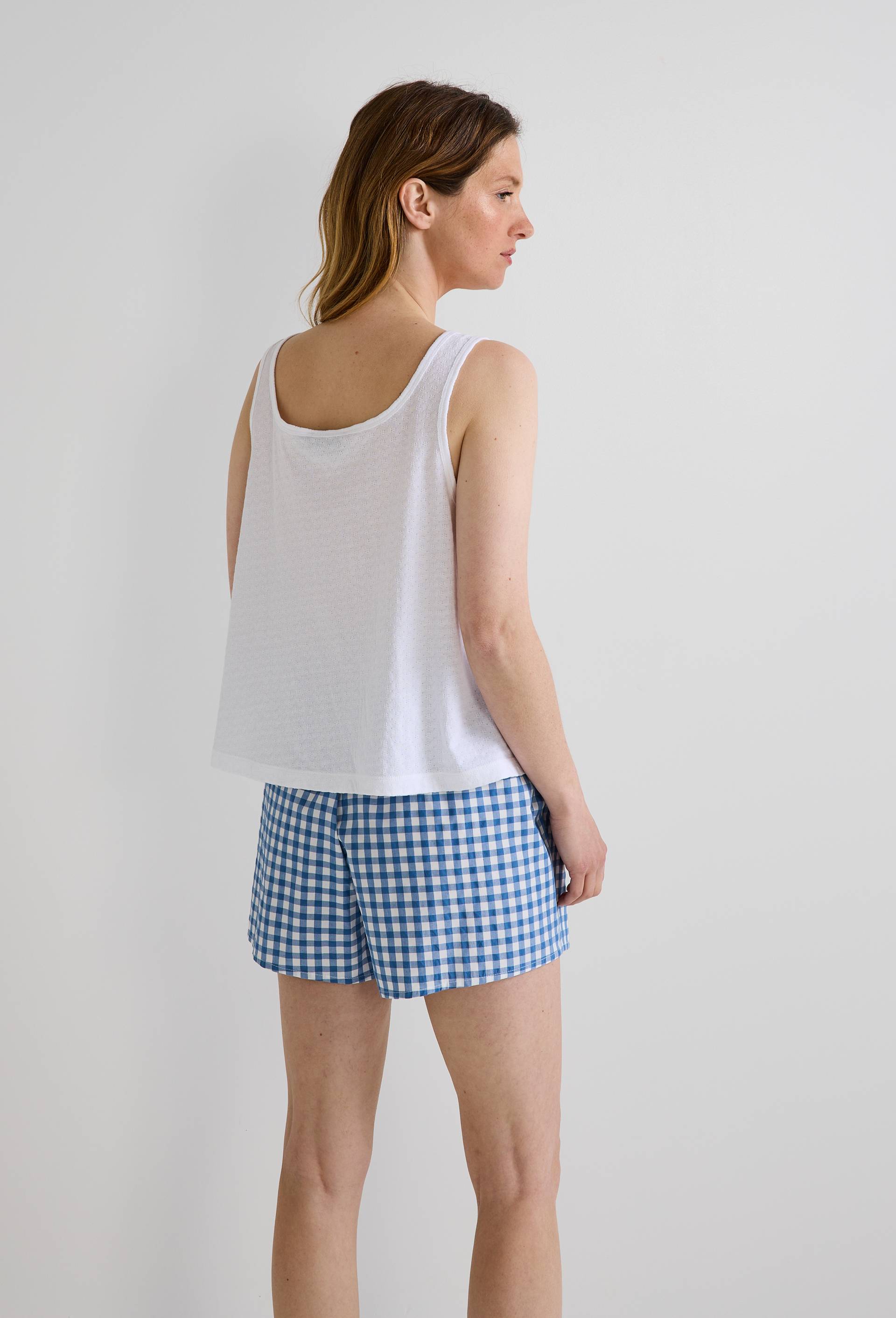 Pyjashort avec d&eacute;bardeur et short en coton BIO GOTS, Bleu clair, large image number 1