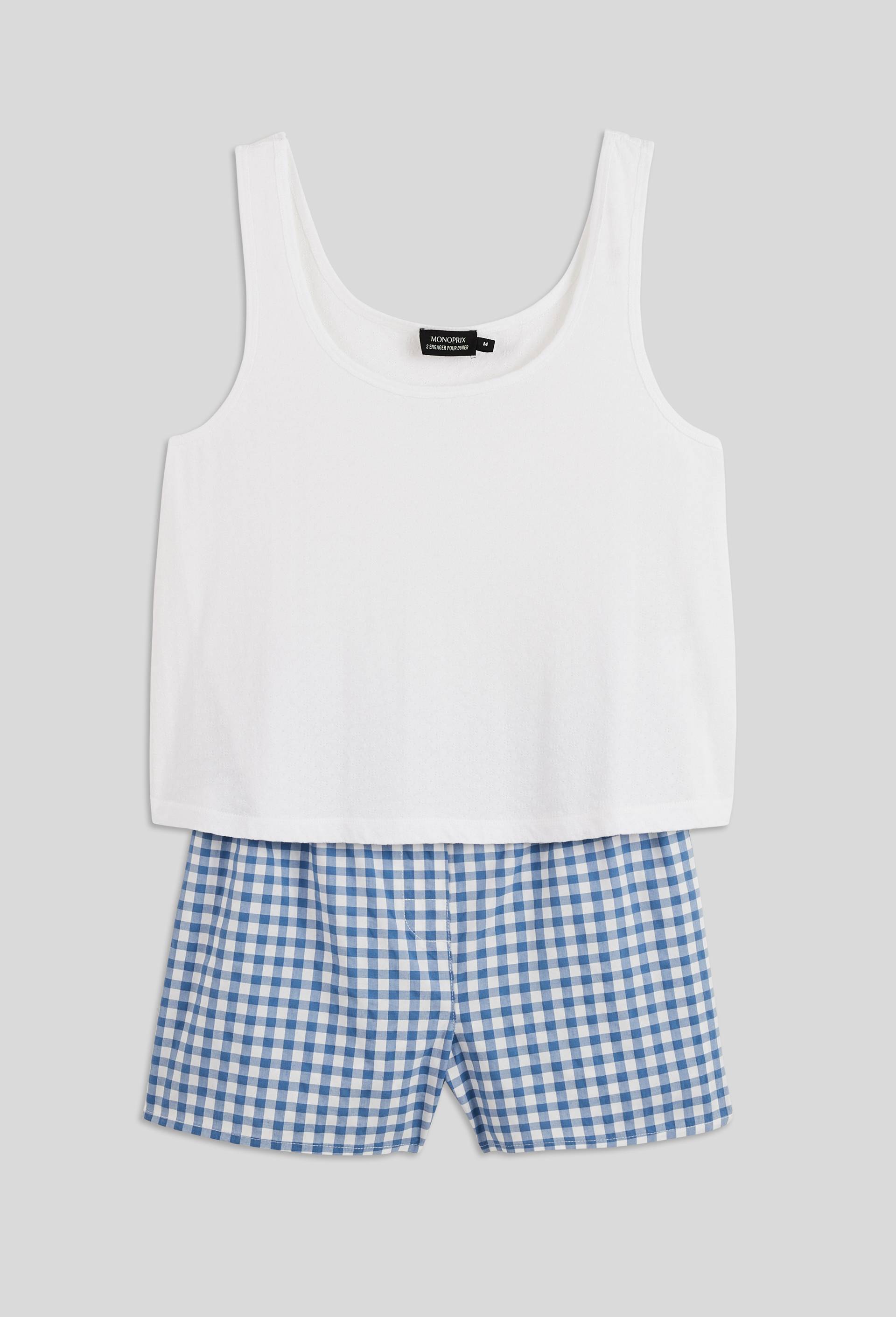 Pyjashort avec d&eacute;bardeur et short en coton BIO GOTS, Bleu clair, large image number 2