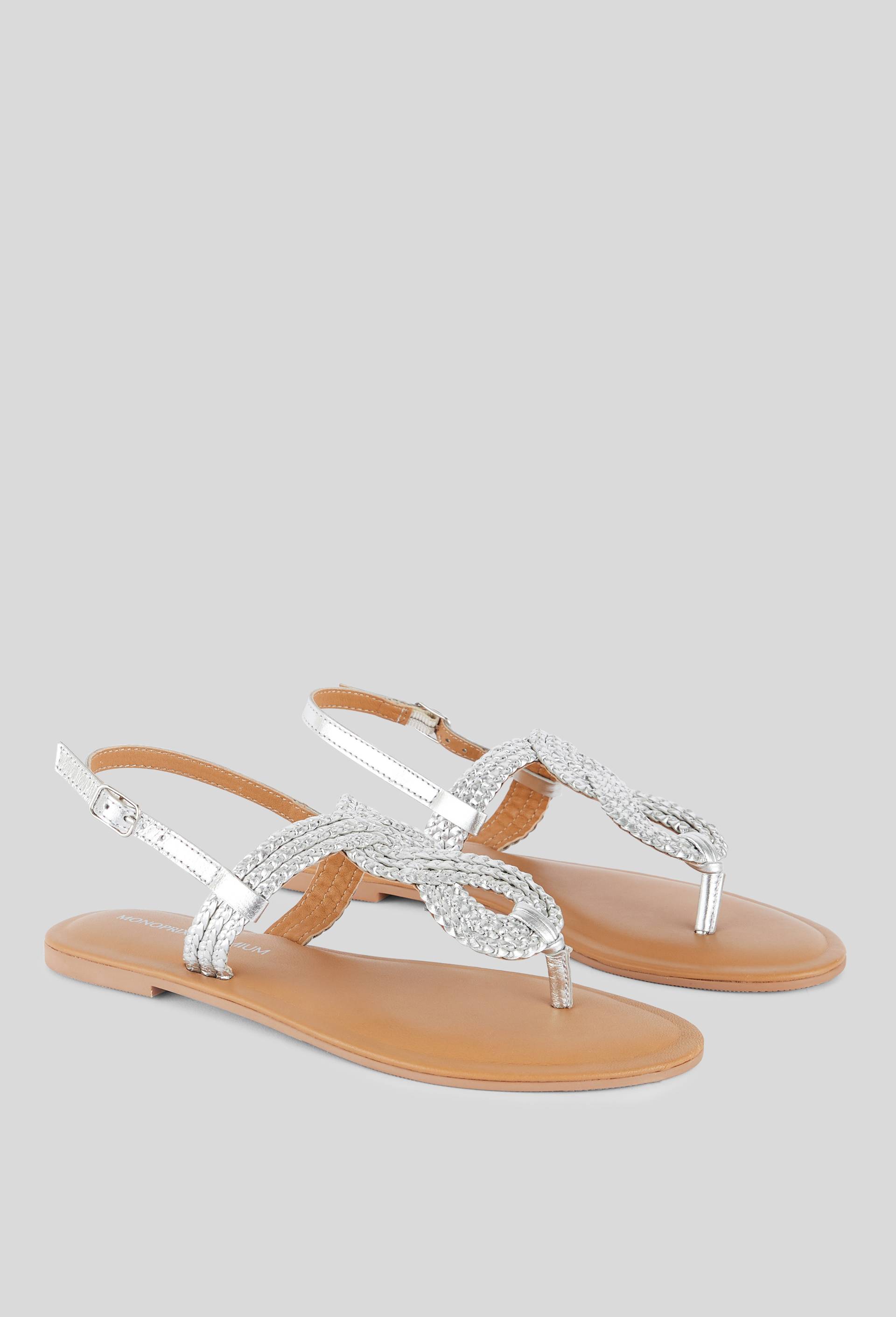 Sandales en cuir tress&eacute;, cuir responsable, Argent, large image number 1