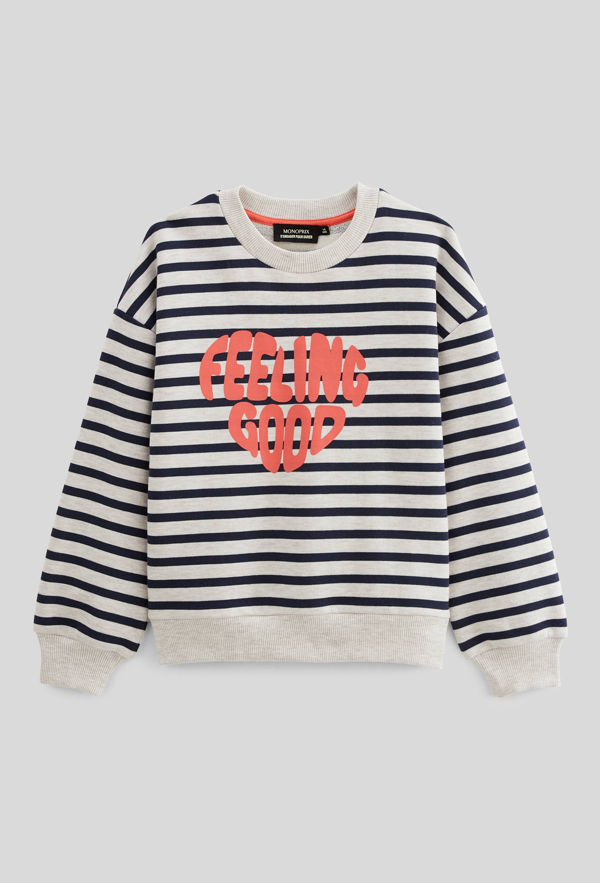 Sweat ray&eacute; contenant du coton BIO GOTS, Beige clair, large image number 1