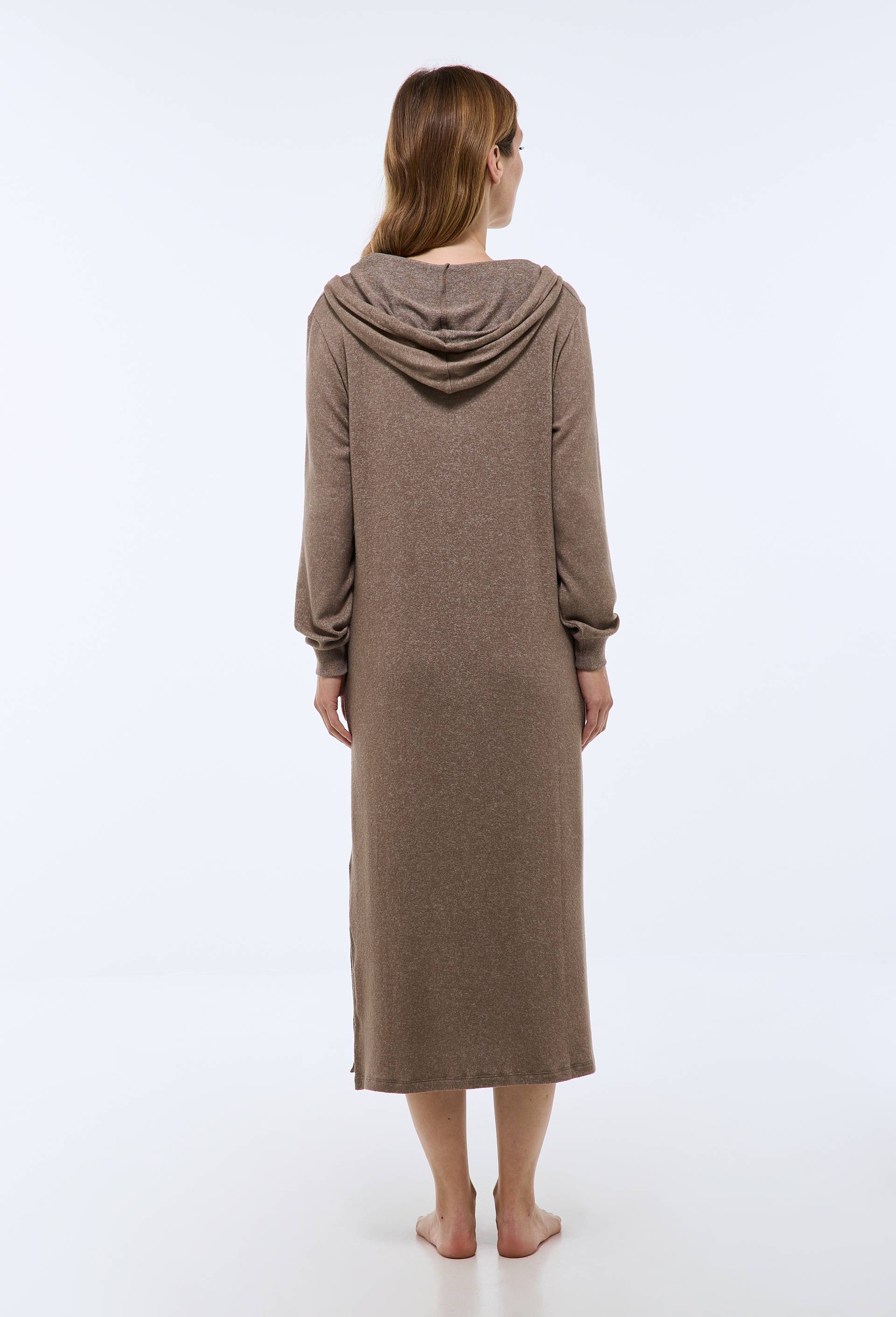 Chemise de nuit longue avec capuche unie, Beige, large image number 1.0