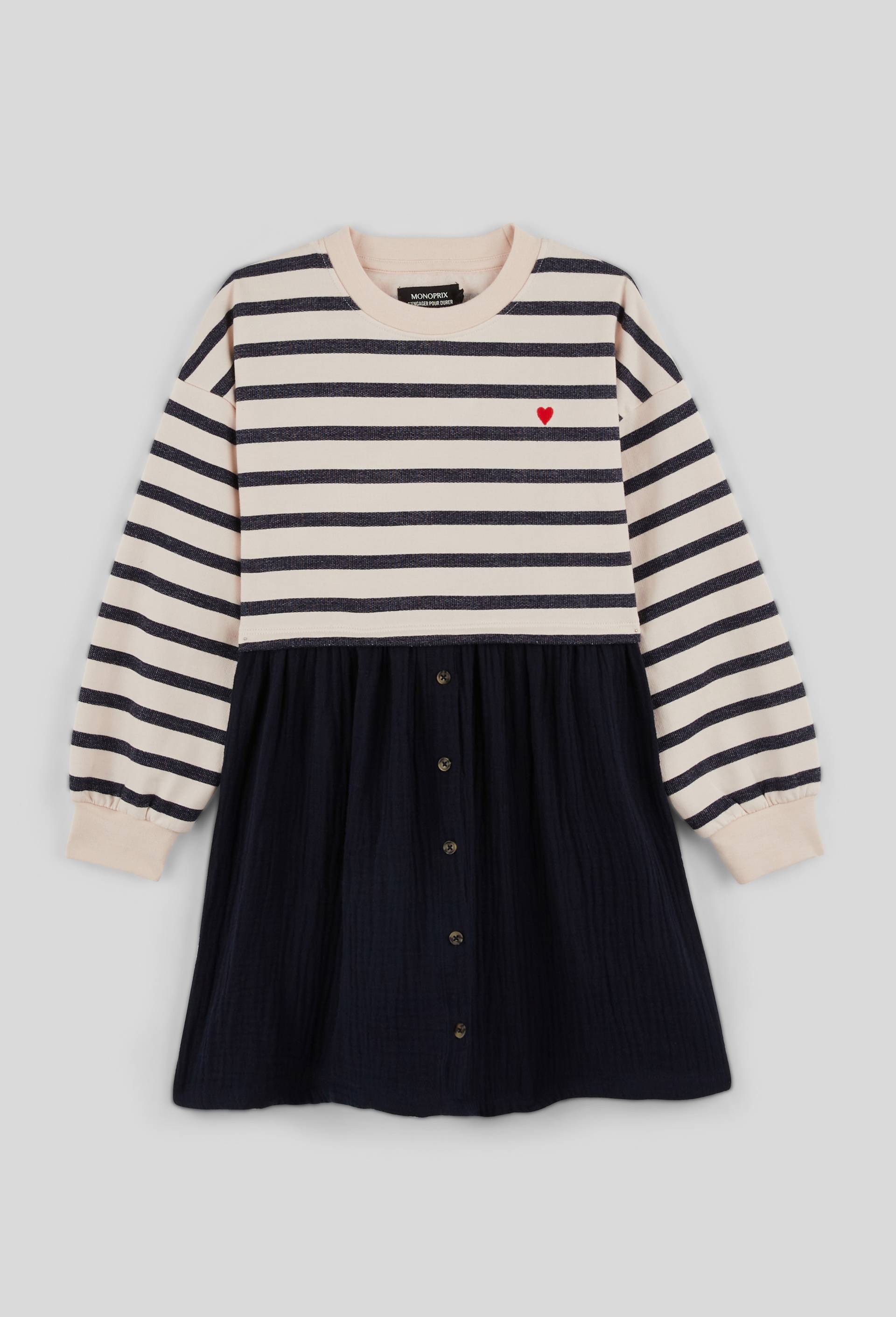 Robe bi matière en coton BIO, Bleu foncé, large image number 0