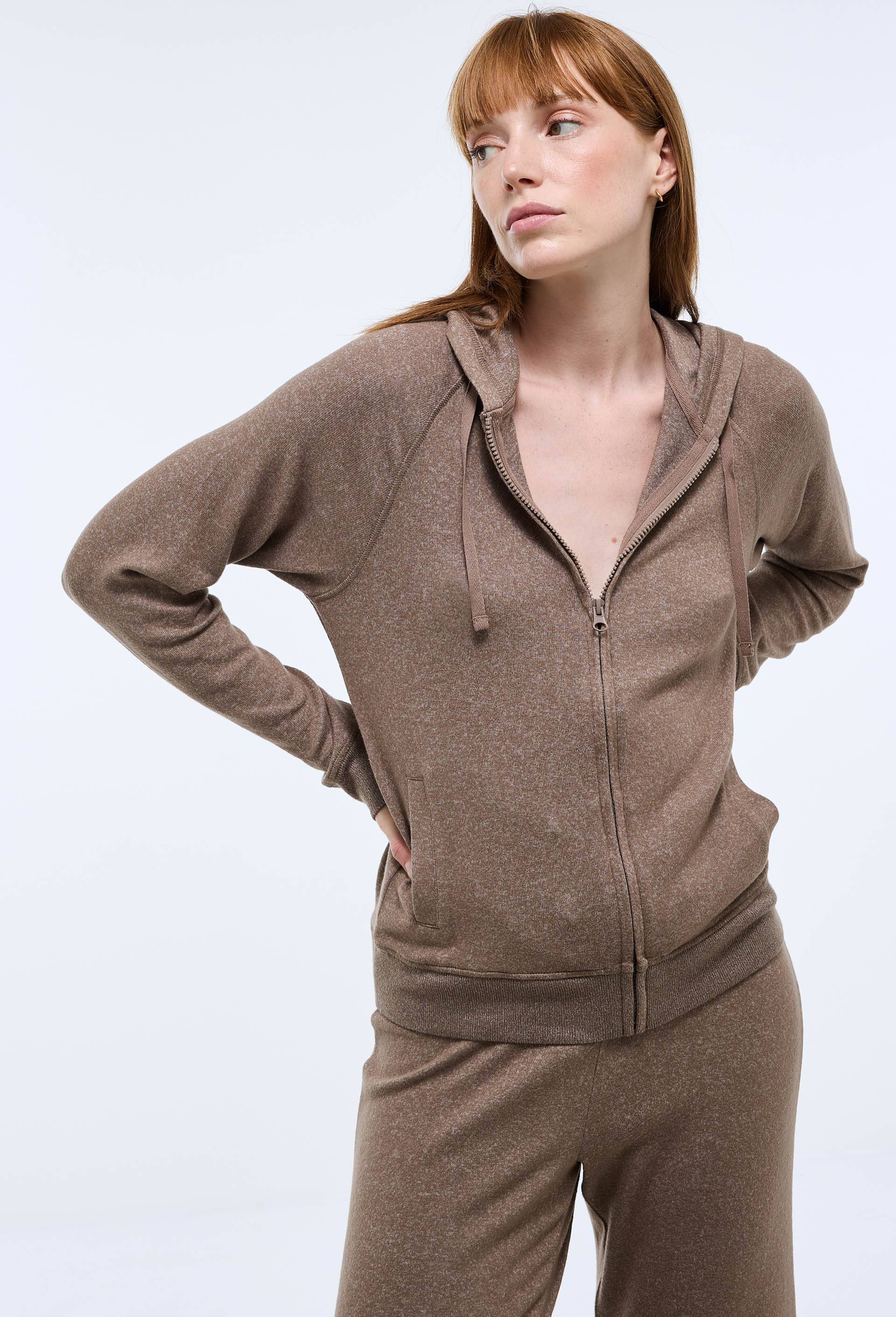 Sweat zippé à capuche doux et léger, Beige, large image number 0