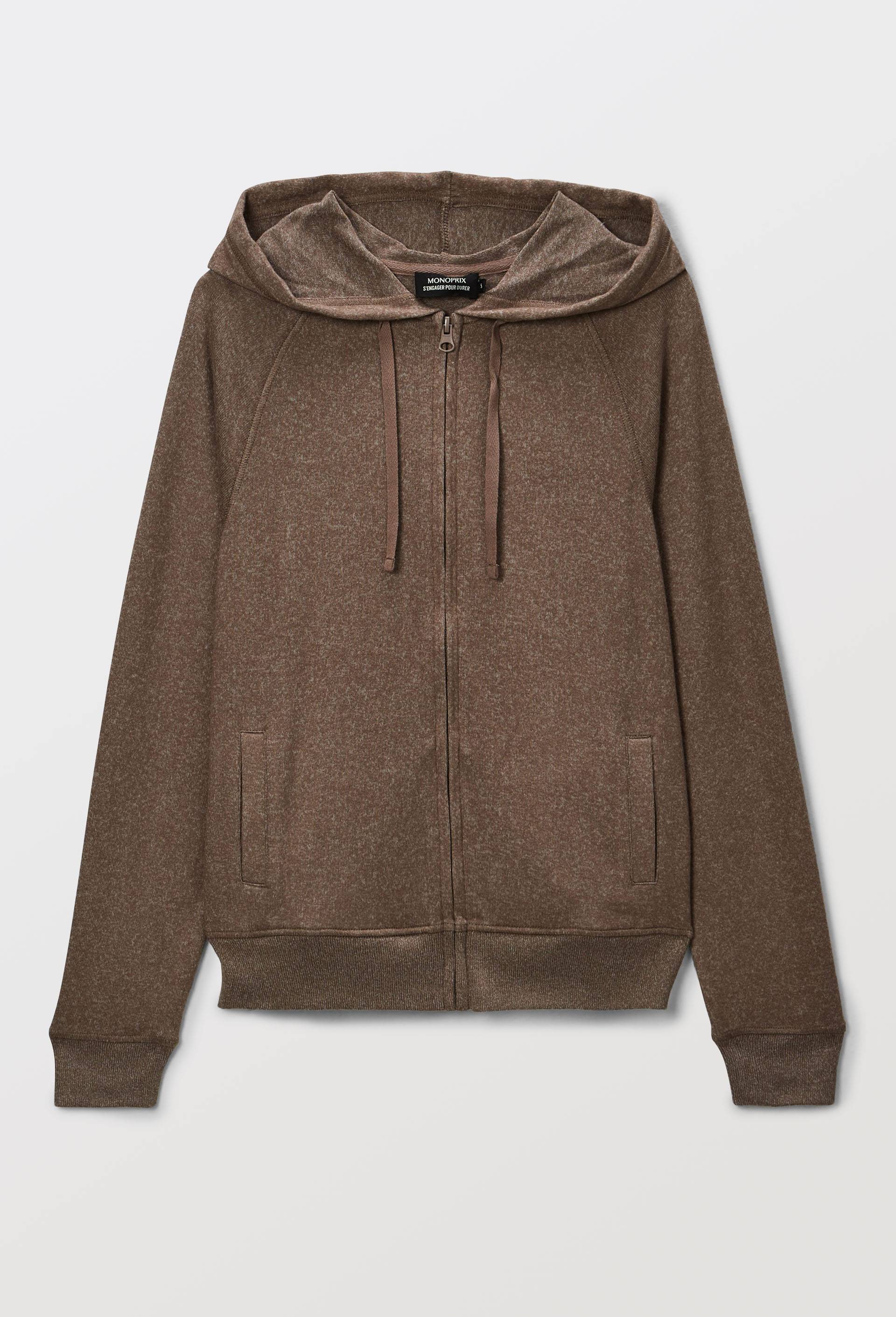Sweat zippé à capuche doux et léger, Beige, large image number 2