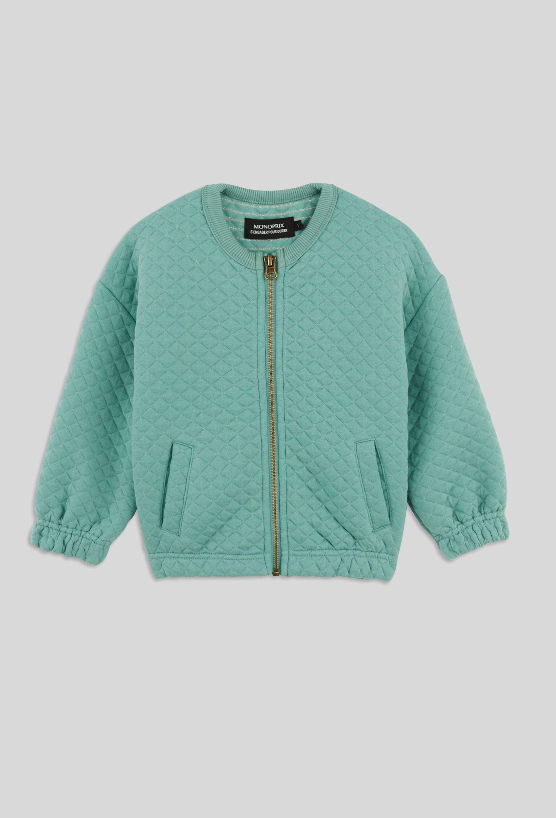 Cardigan zipp&eacute; en molleton matelass&eacute; contenant du coton BIO GOTS, Vert, large image number 0