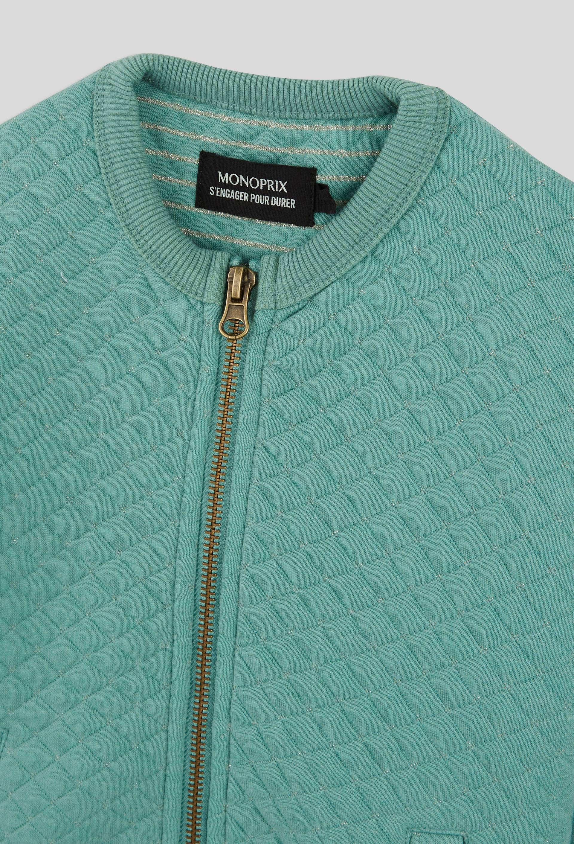 Cardigan zipp&eacute; en molleton matelass&eacute; contenant du coton BIO GOTS, Vert, large image number 2