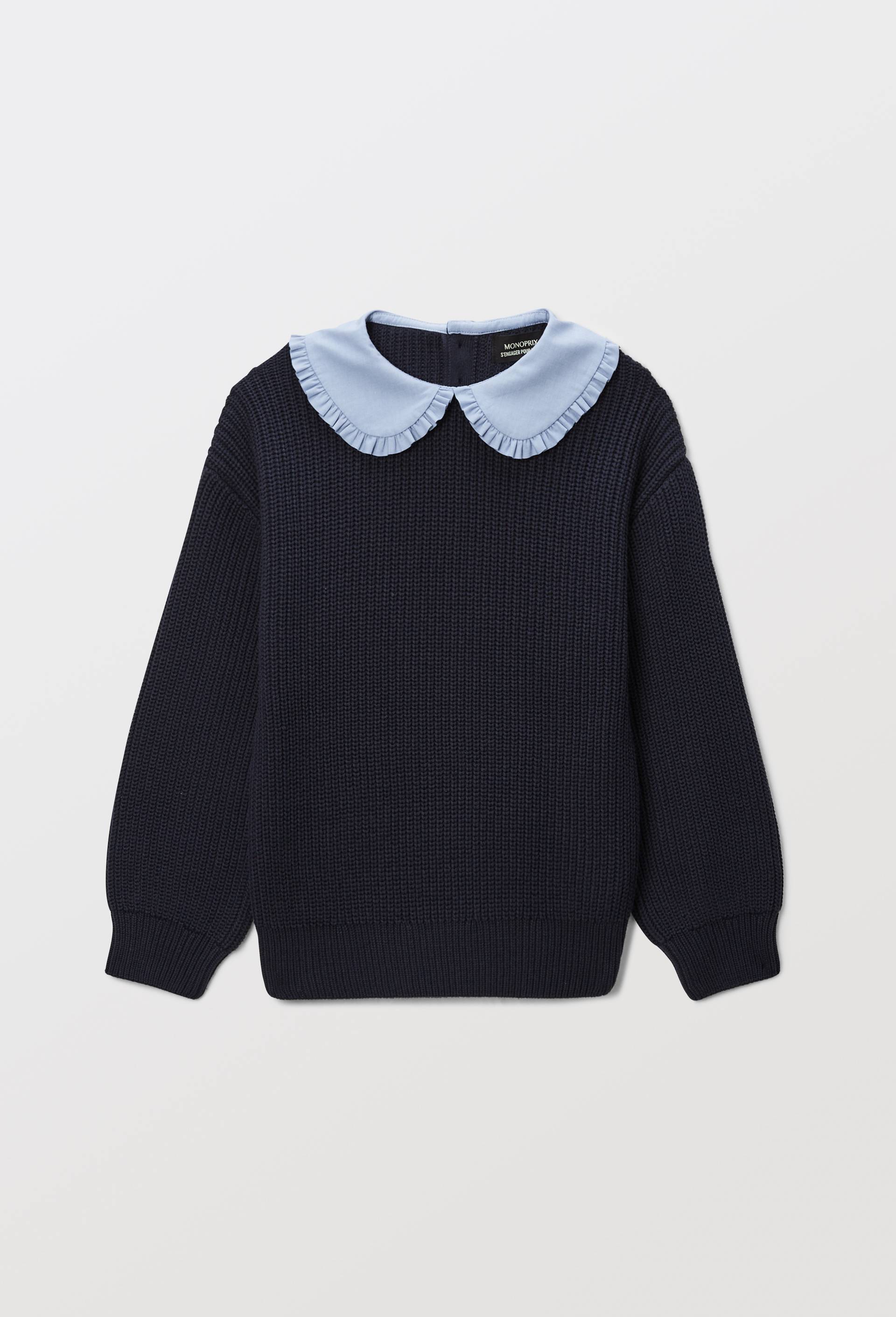 Pull col claudine en coton, Bleu foncé, large image number 0