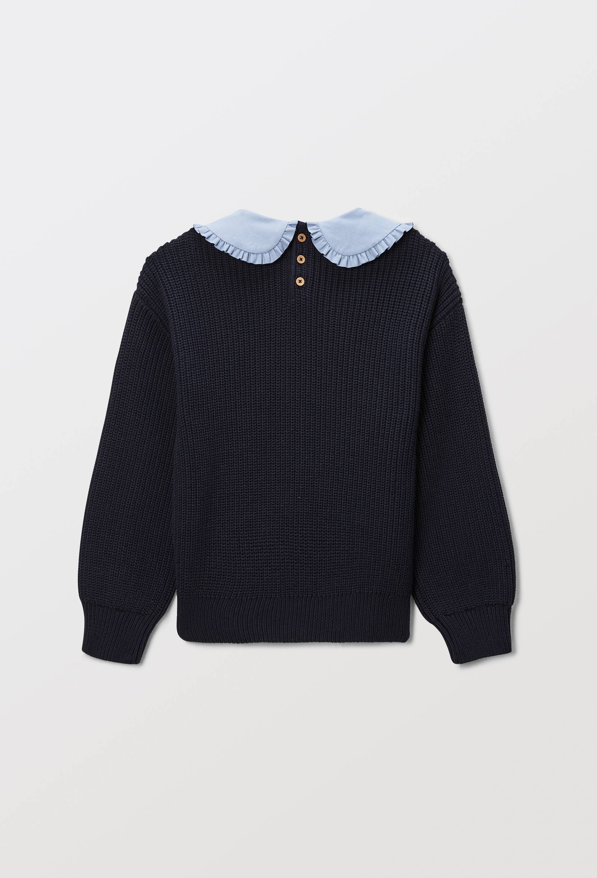 Pull col claudine en coton, Bleu foncé, large image number 1