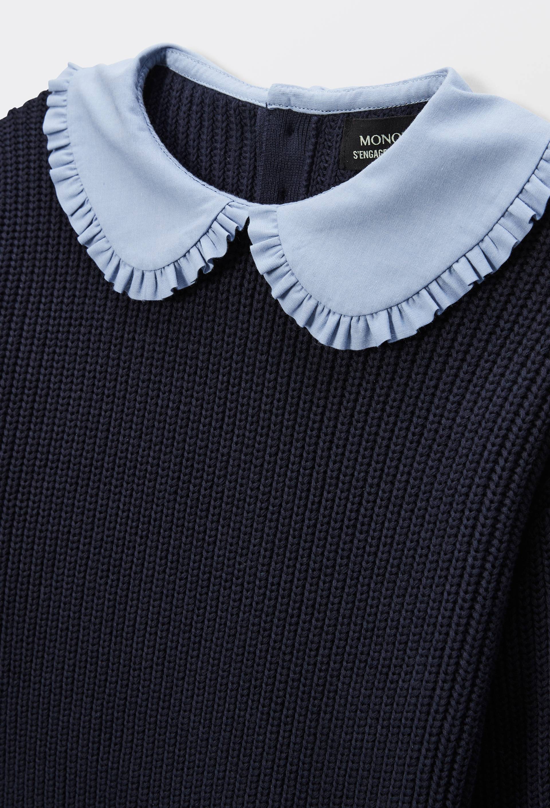 Pull col claudine en coton, Bleu foncé, large image number 2.0