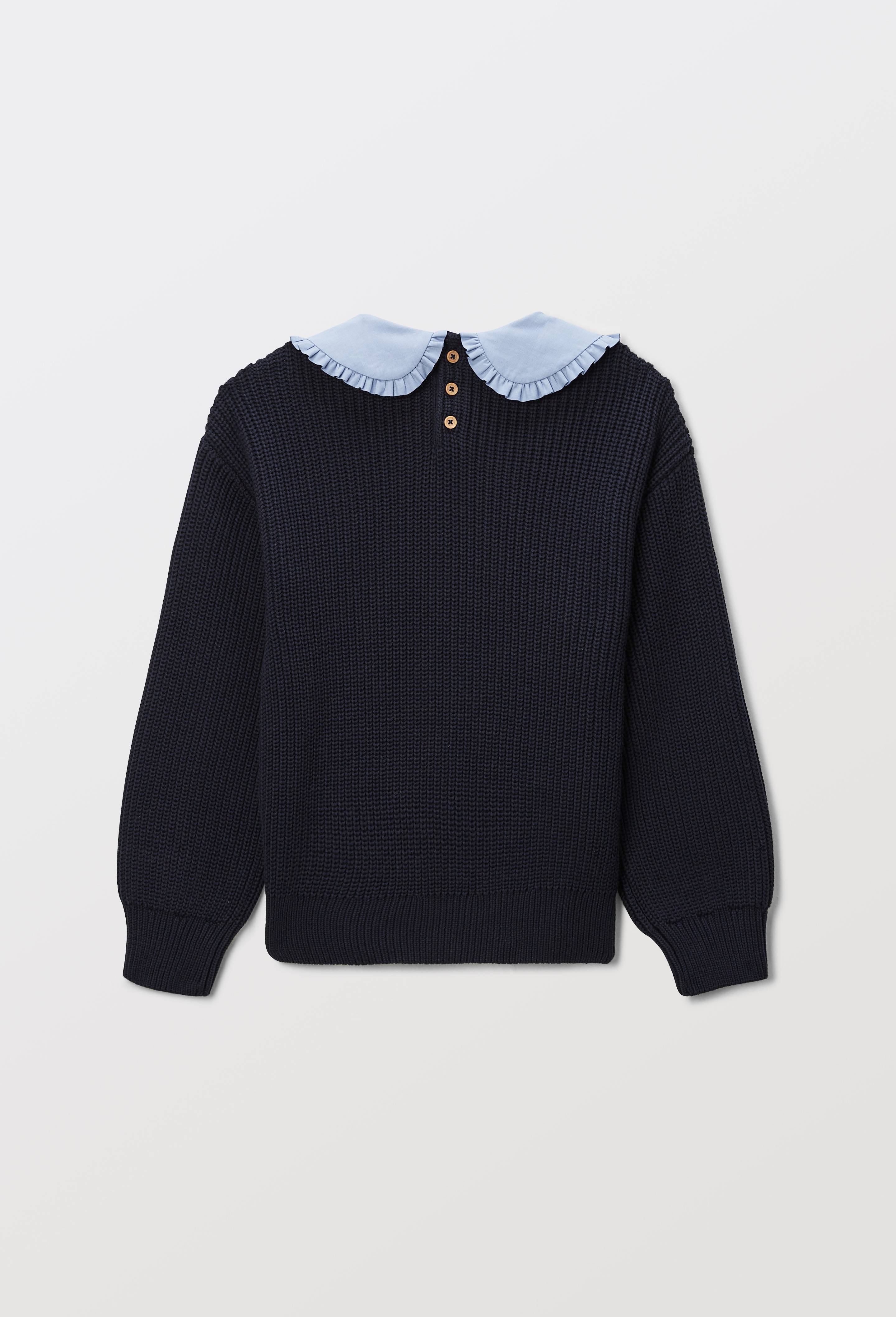 Pull col claudine en coton, Bleu fonc&eacute;, large image number 2