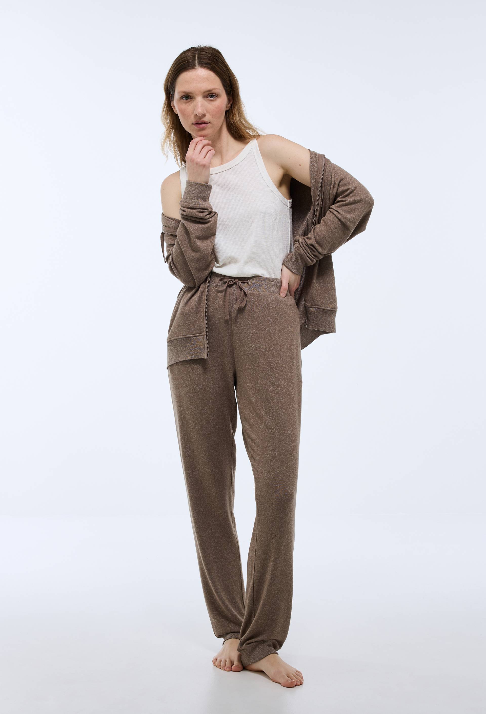 Pantalon droit uni tout doux, Beige, large image number 0