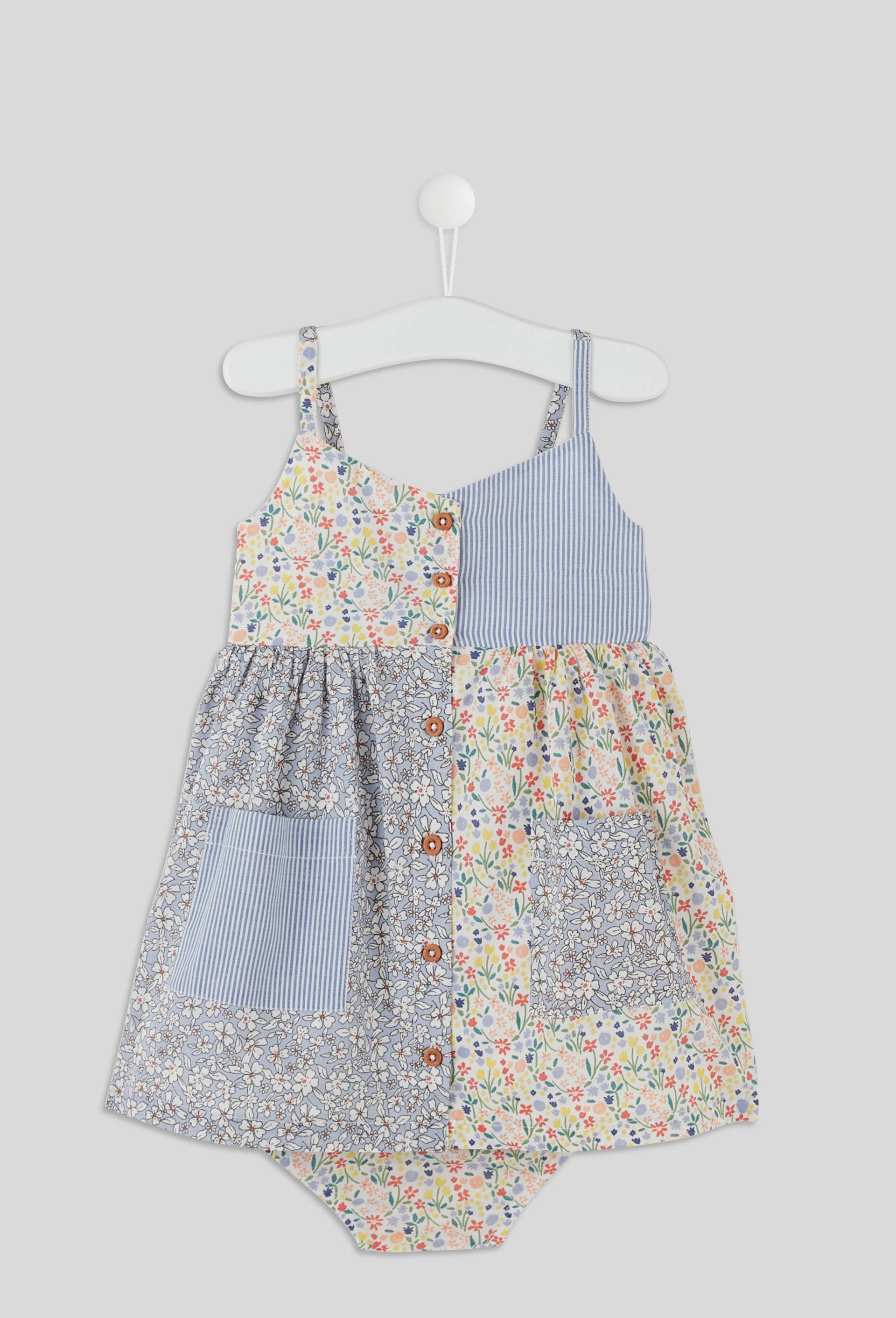Robe &agrave; bretelles doubl&eacute;e avec culotte imprim&eacute;e., Ecru, large image number 0