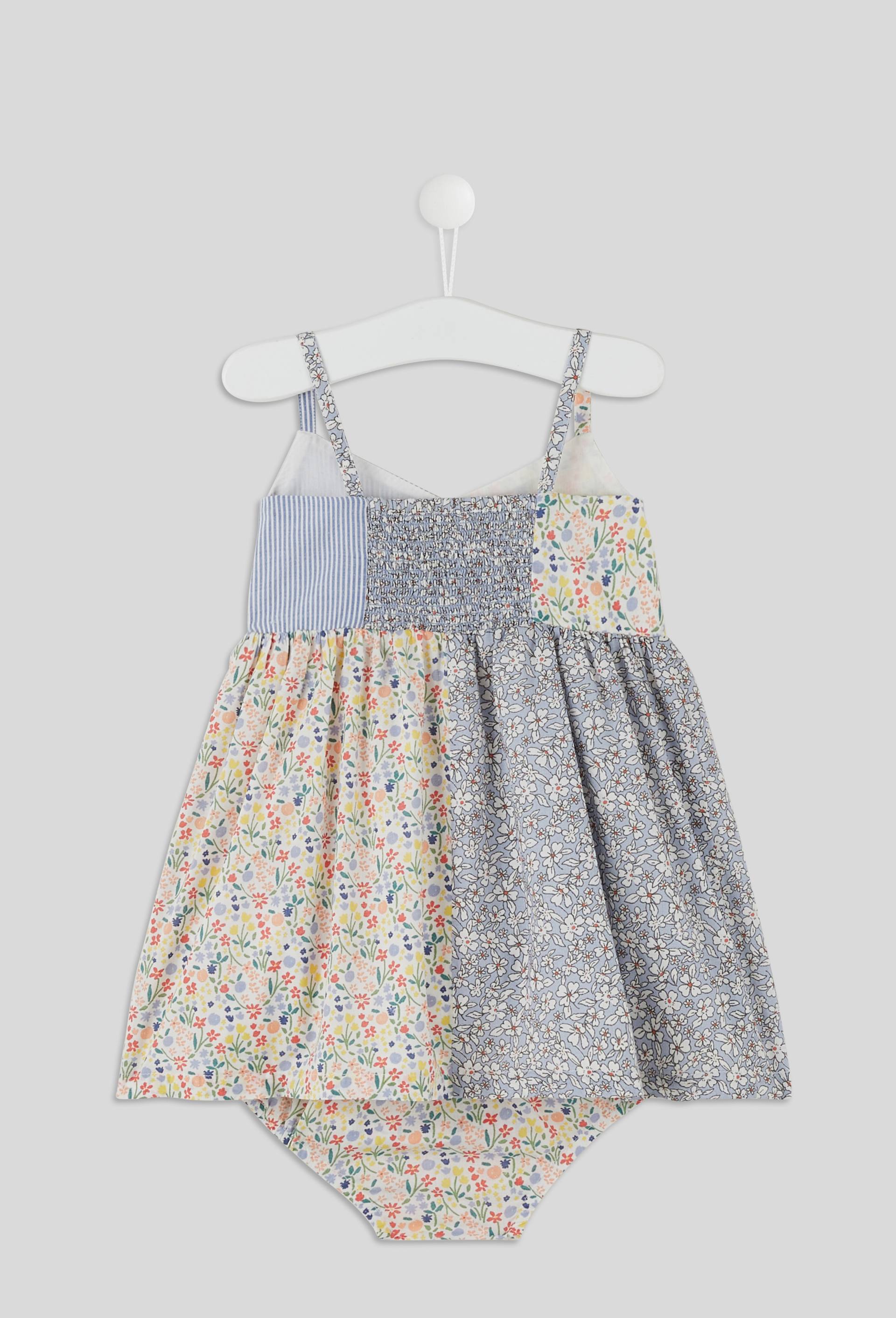 Robe &agrave; bretelles doubl&eacute;e avec culotte imprim&eacute;e., Ecru, large image number 1
