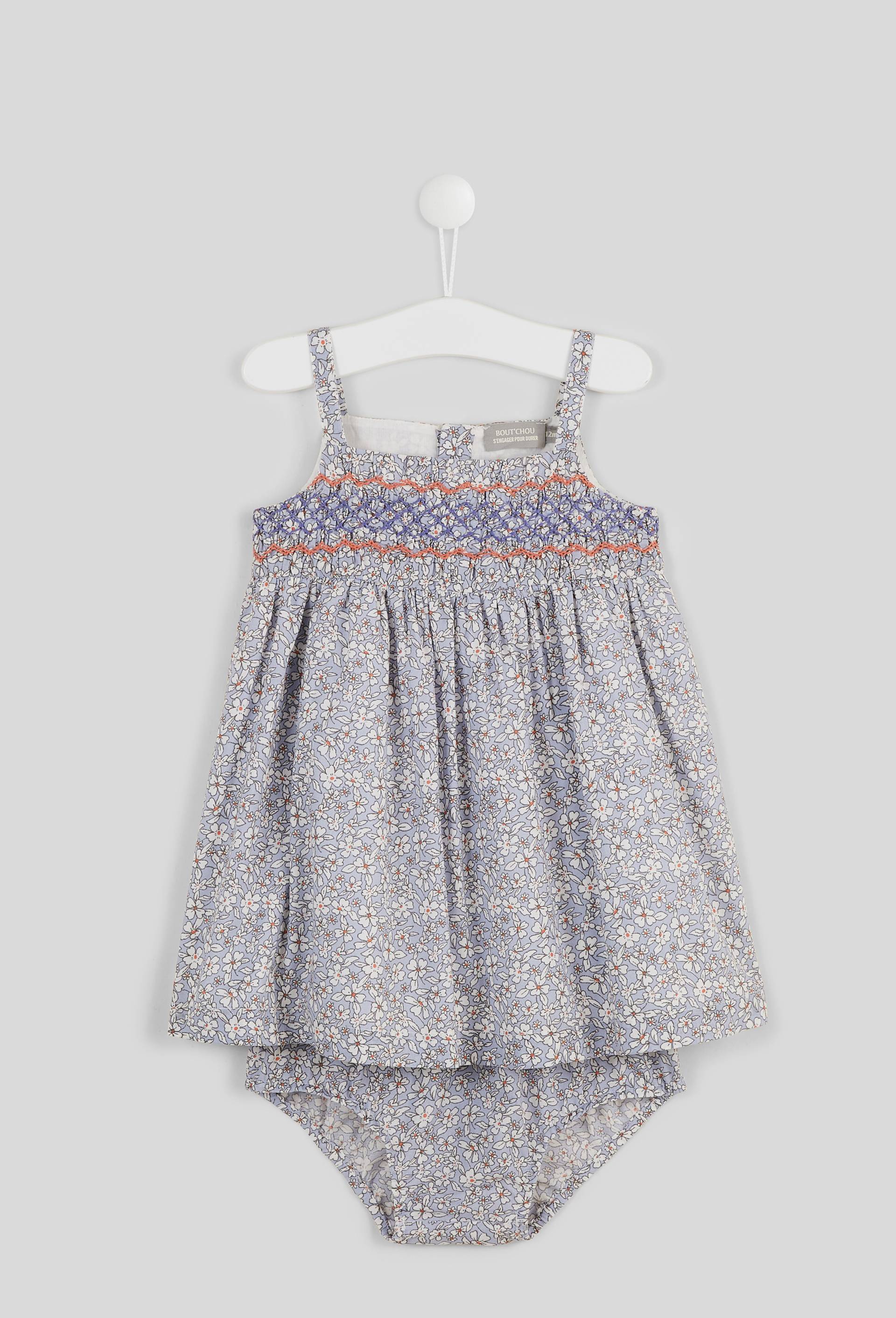 Robe &agrave; bretelles doubl&eacute;e avec culotte imprim&eacute;es en coton BIO, certifi&eacute; OEKO-TEX, Bleu, large image number 0