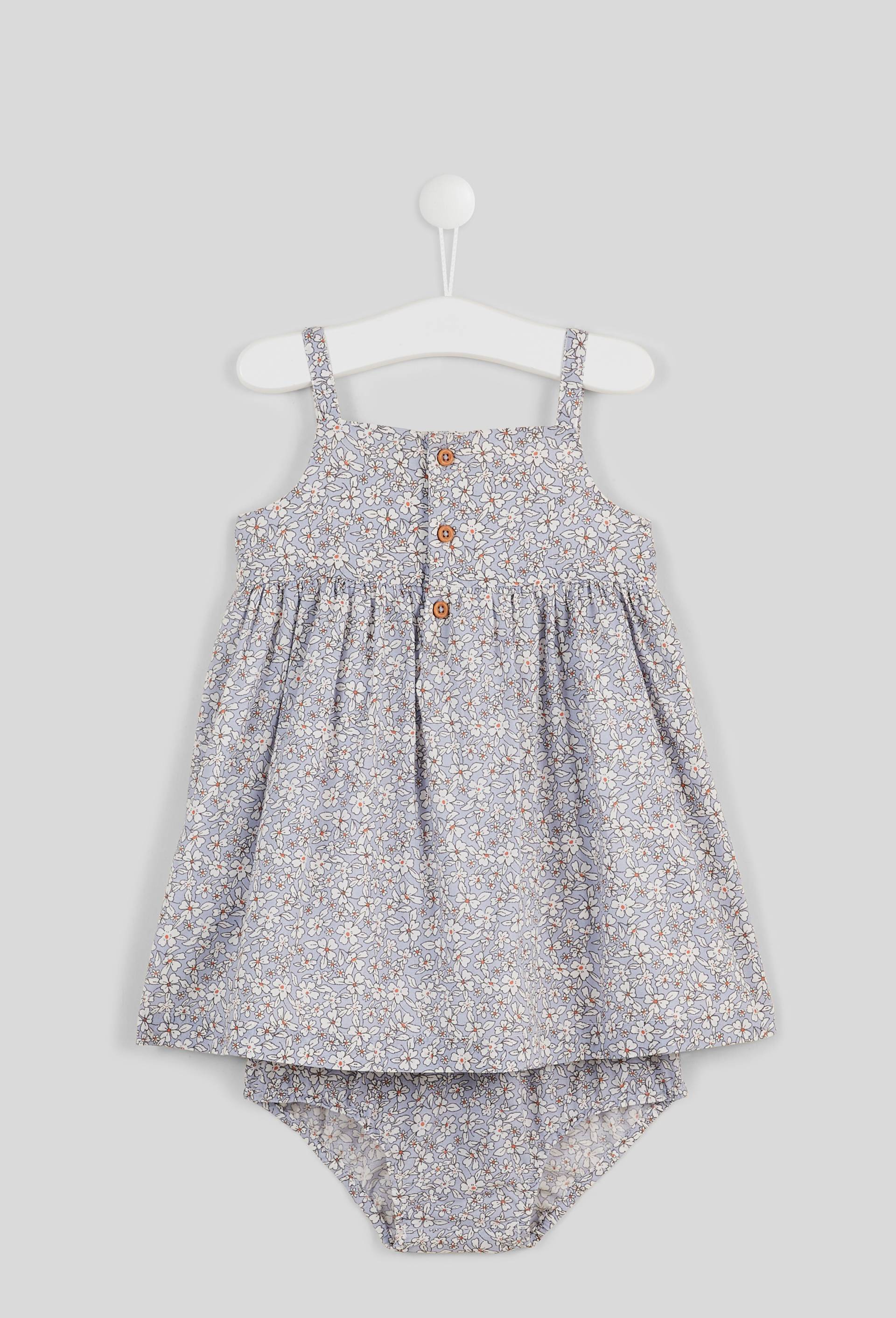 Robe &agrave; bretelles doubl&eacute;e avec culotte imprim&eacute;es en coton BIO, certifi&eacute; OEKO-TEX, Bleu, large image number 1