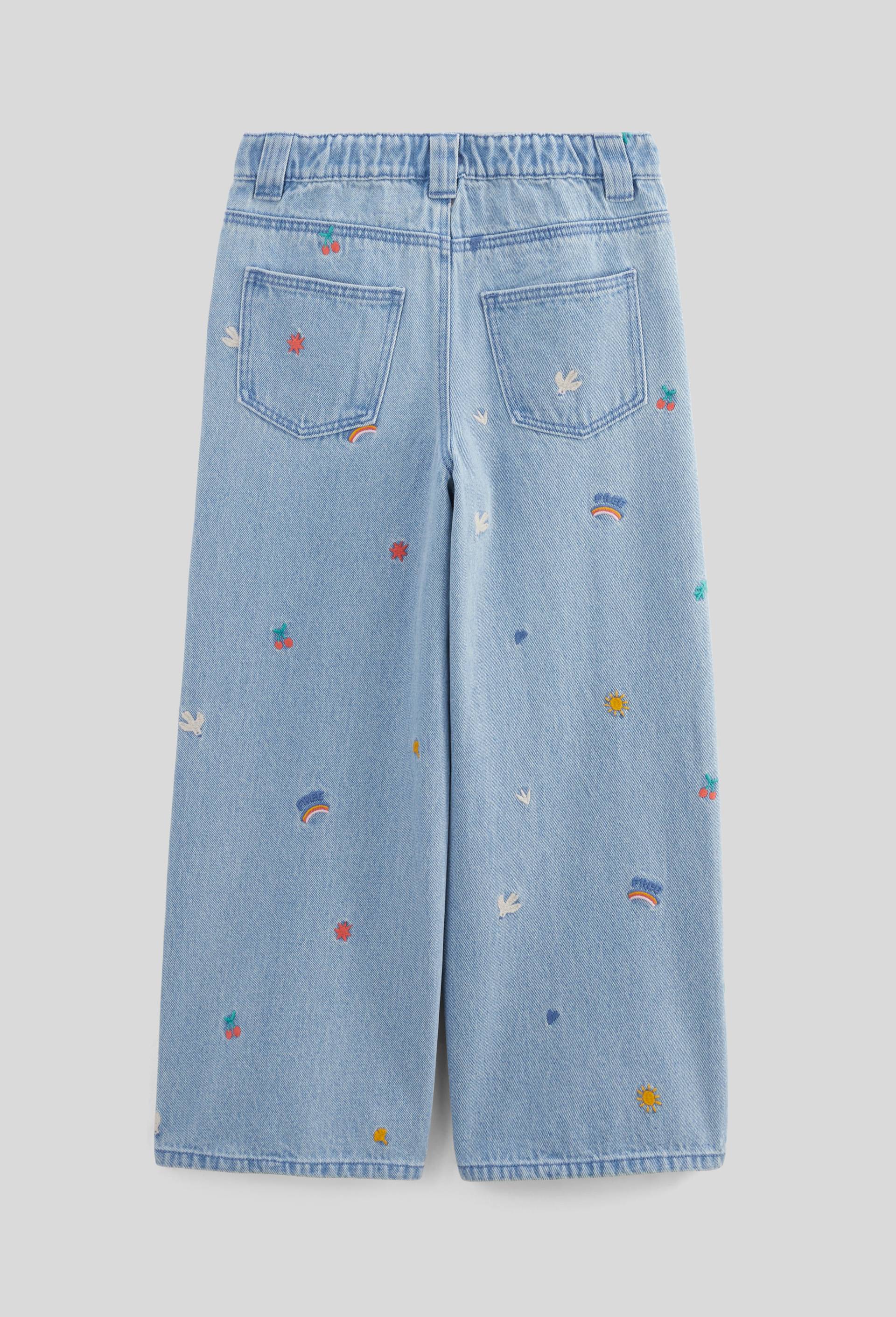 Jean large brod&eacute;, Bleu clair, large image number 3