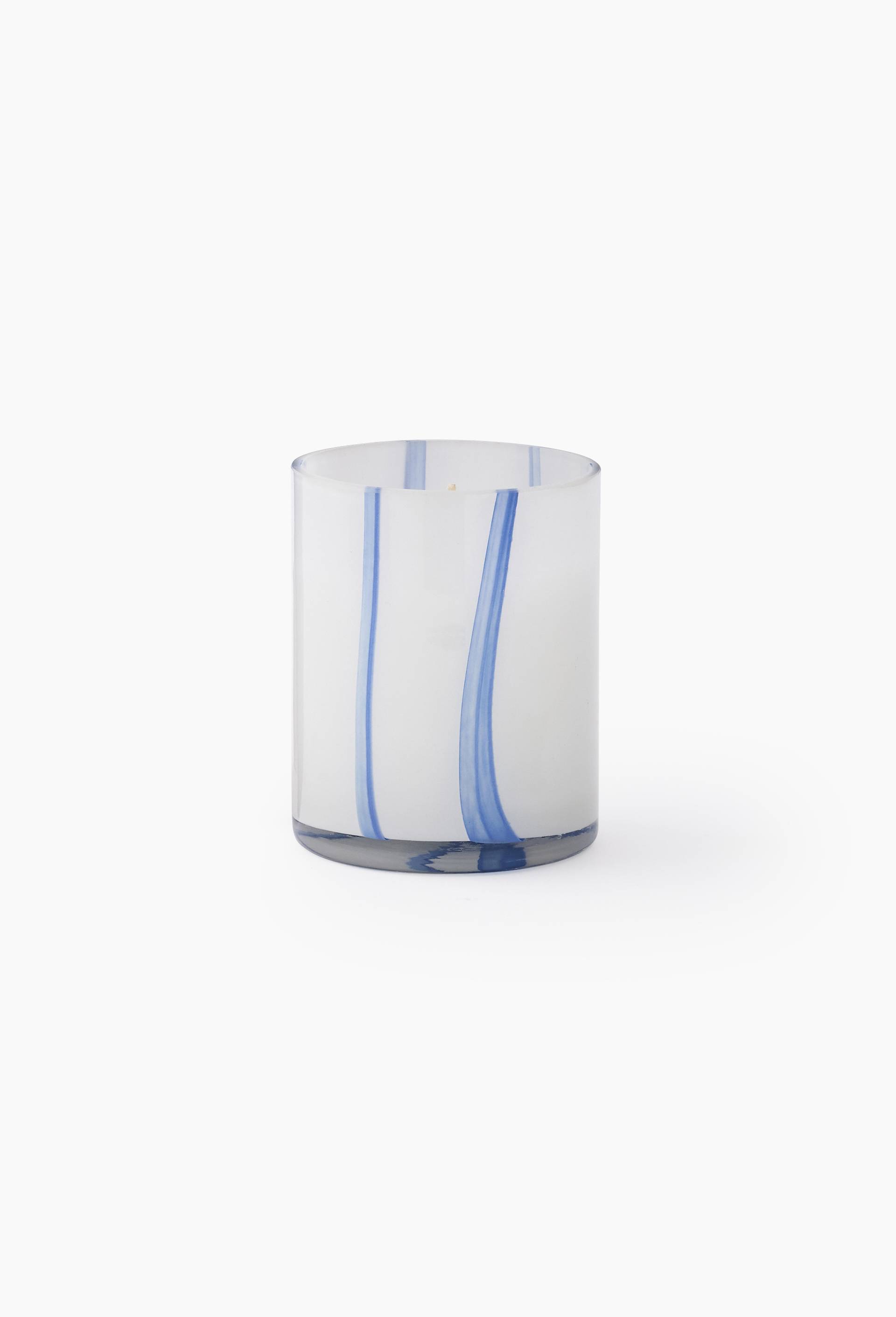 Bougie avec lignes, 8X10cm dans pot en verre, Bleu, large image number 0
